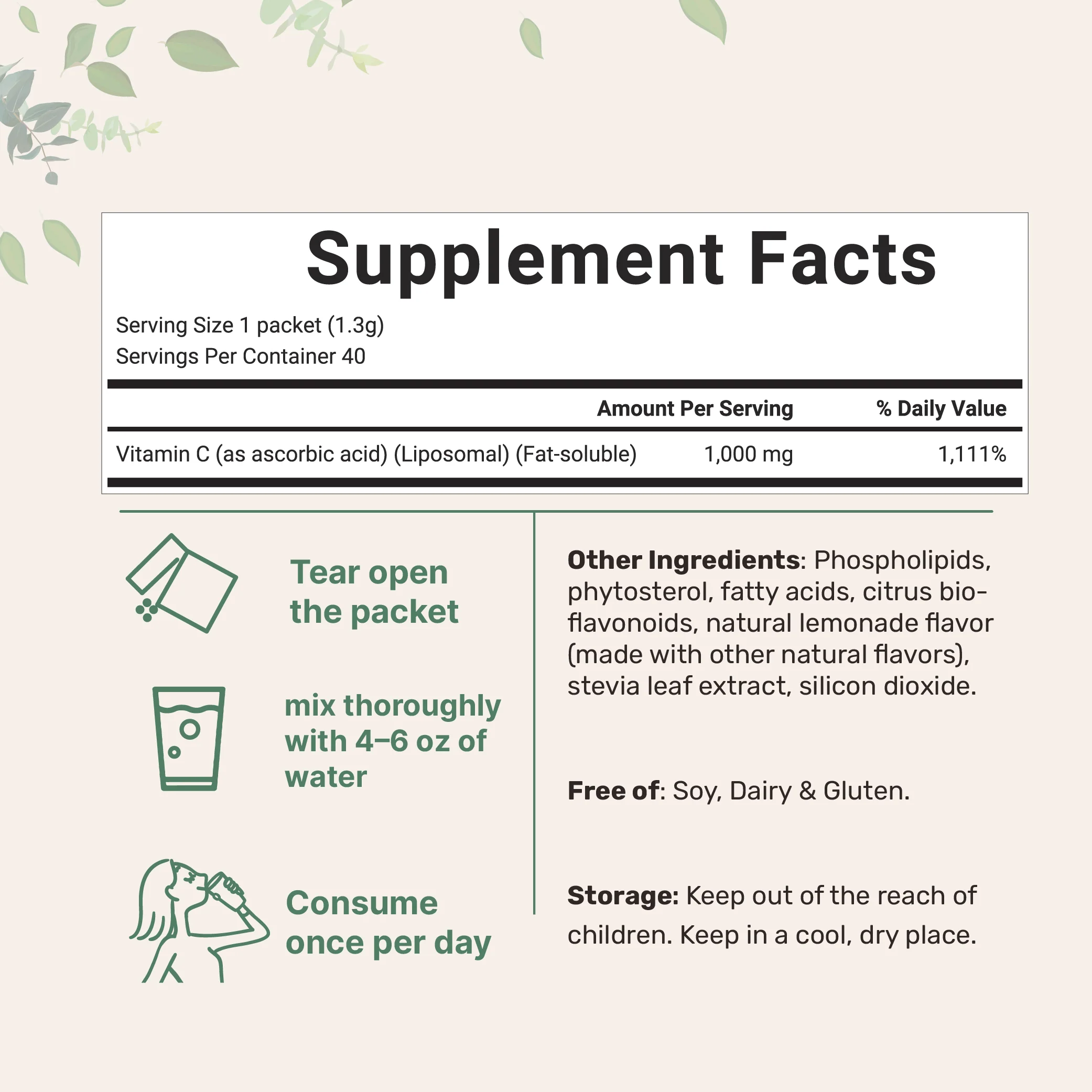 Micro Ingredients Liposomal Vitamin C 1,000mg, 40 Packets with Sugar Free Lemonade Flavor - Image 2