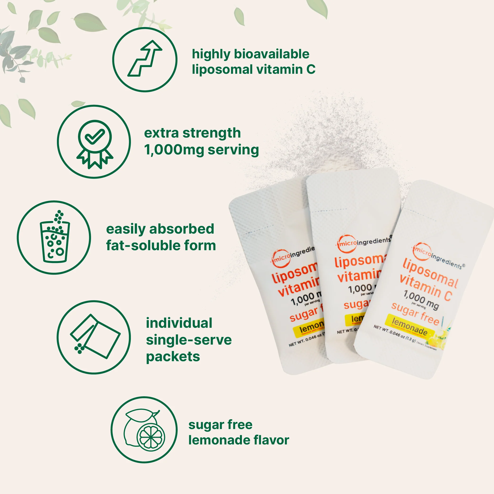 Micro Ingredients Liposomal Vitamin C 1,000mg, 40 Packets with Sugar Free Lemonade Flavor - Image 3