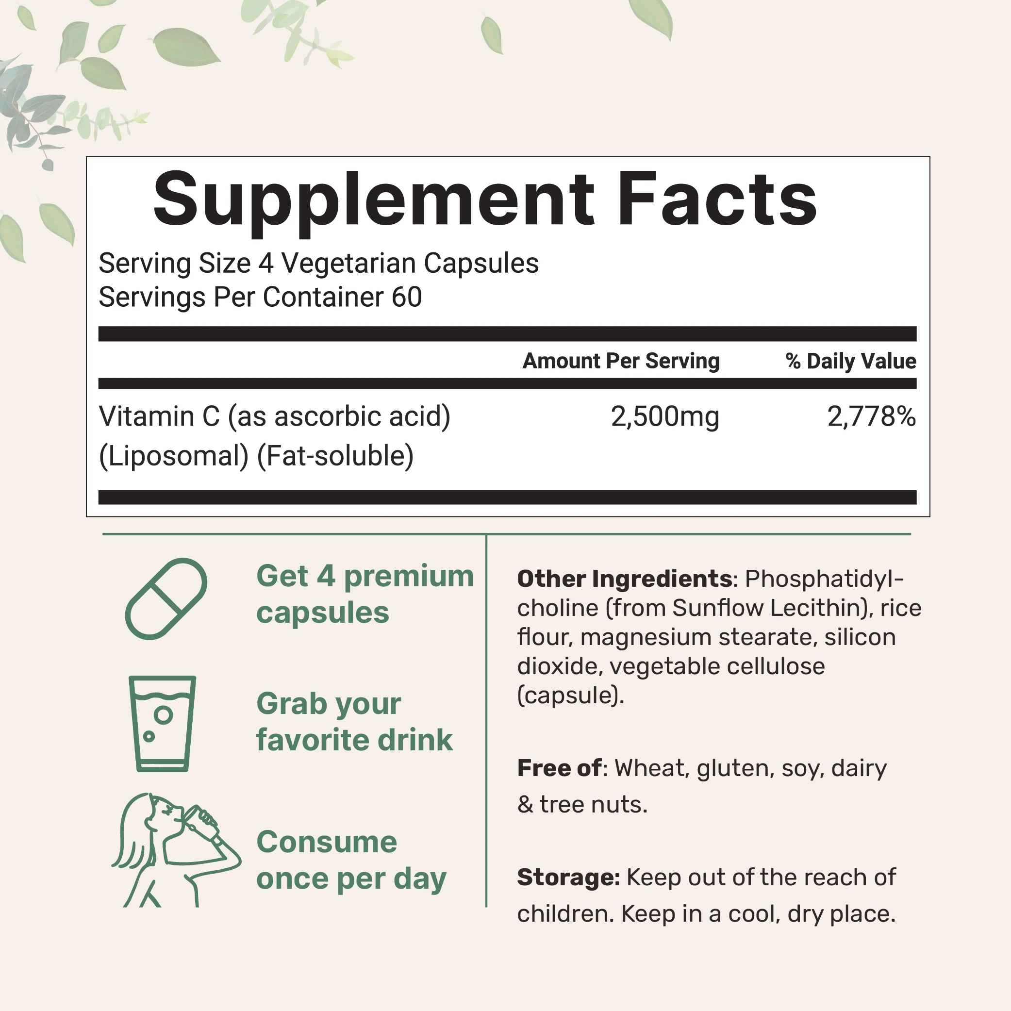 Micro Ingredients Liposomal Vitamin C 2,500mg, 240 Veggie Capsules - Image 2