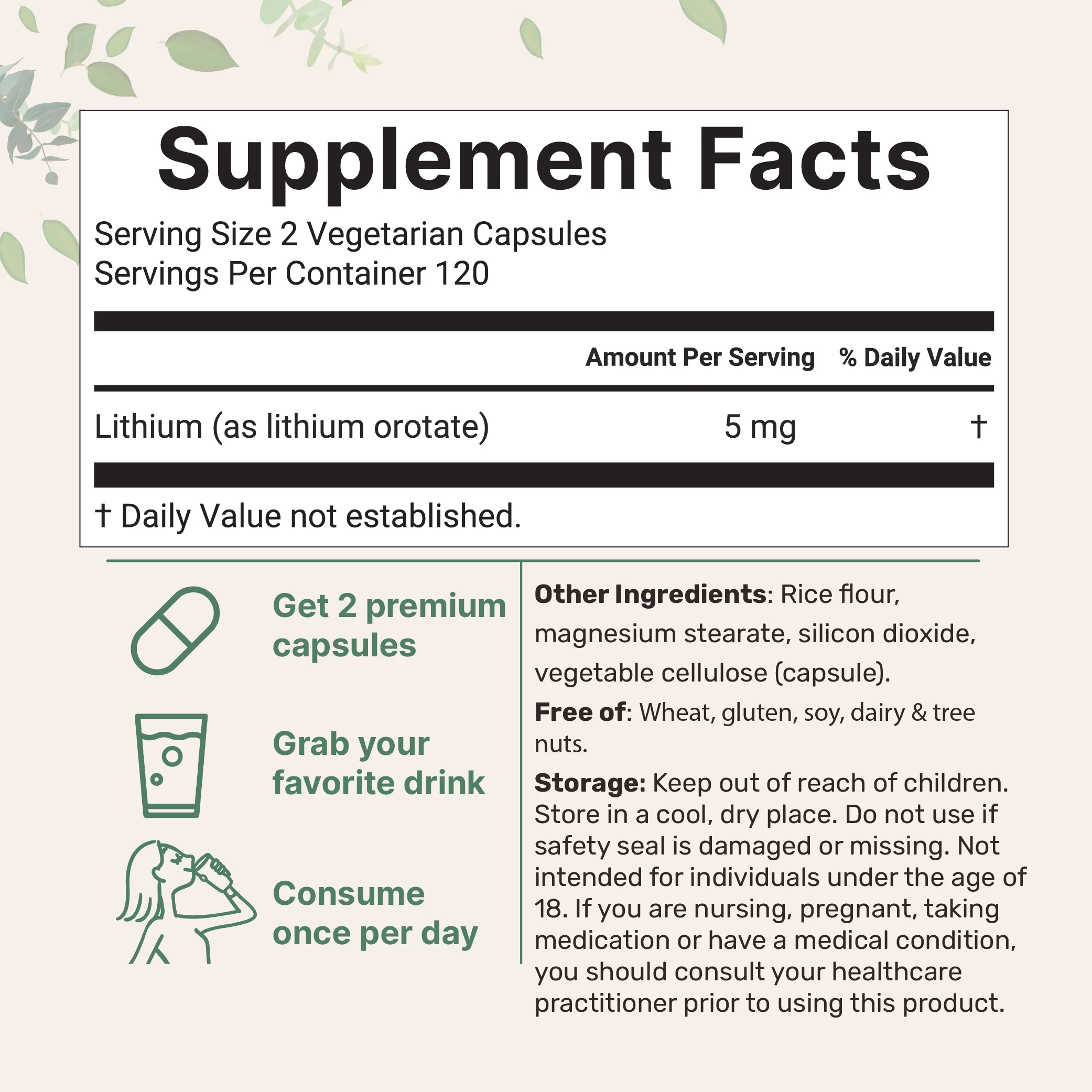 Micro Ingredients Lithium Orotate 5mg, 240 Vegetarian Capsules - Image 2