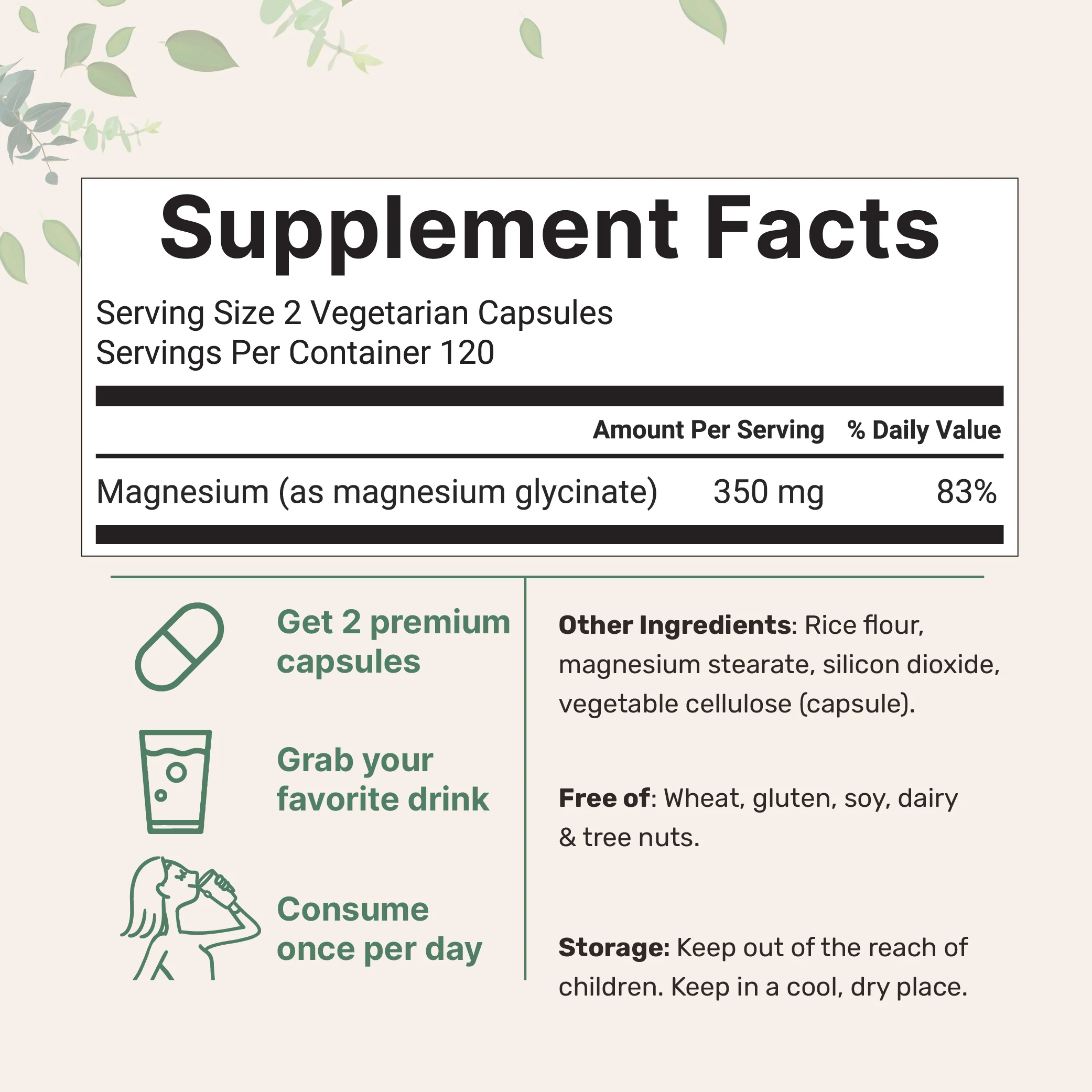 Micro Ingredients Magnesium Glycinate 350mg Per Serving, 240 Veggie Capsules - Image 2