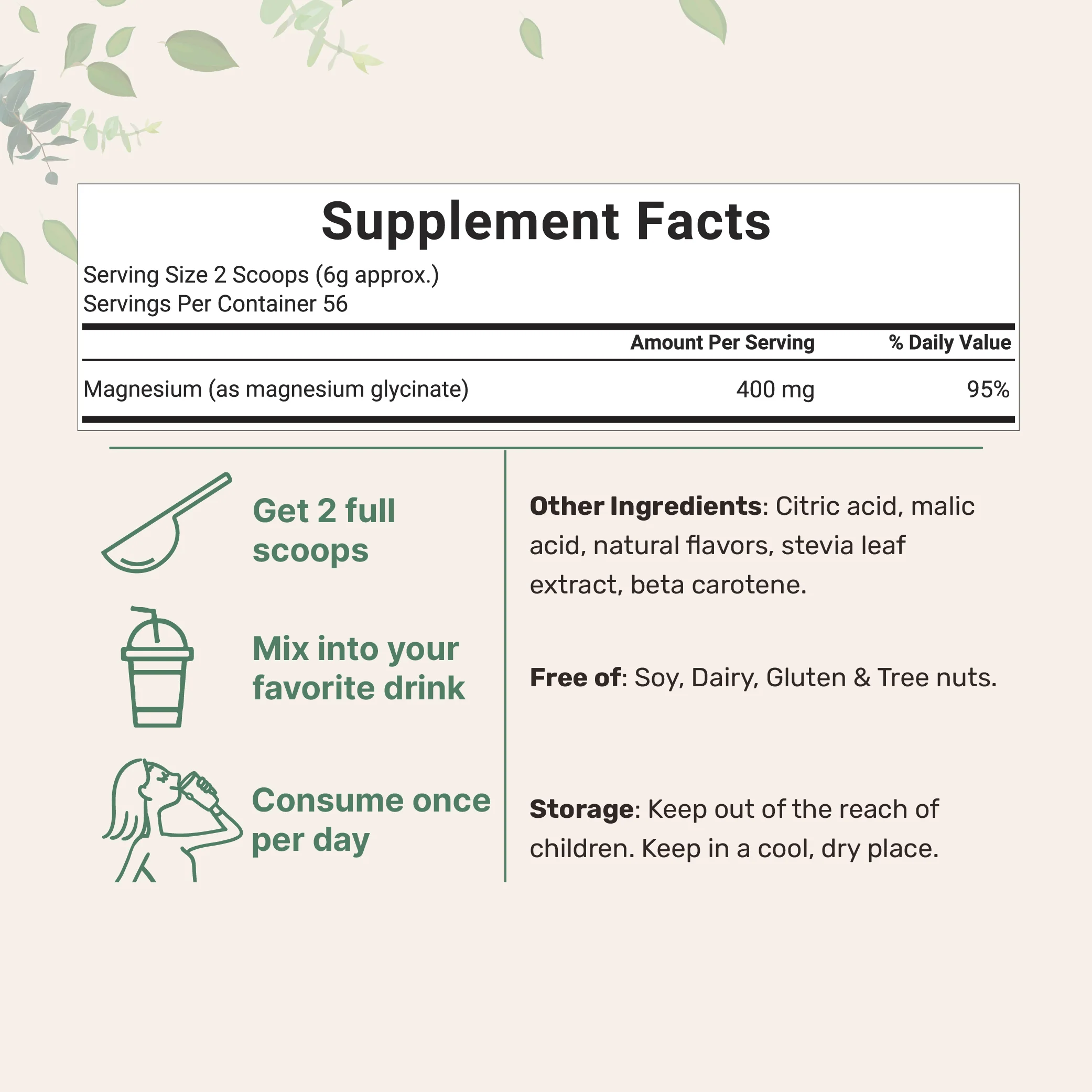 Micro Ingredients Magnesium Glycinate 400mg Per Serving, 12oz Powder – Sweet Peach Ring Flavor - Image 2