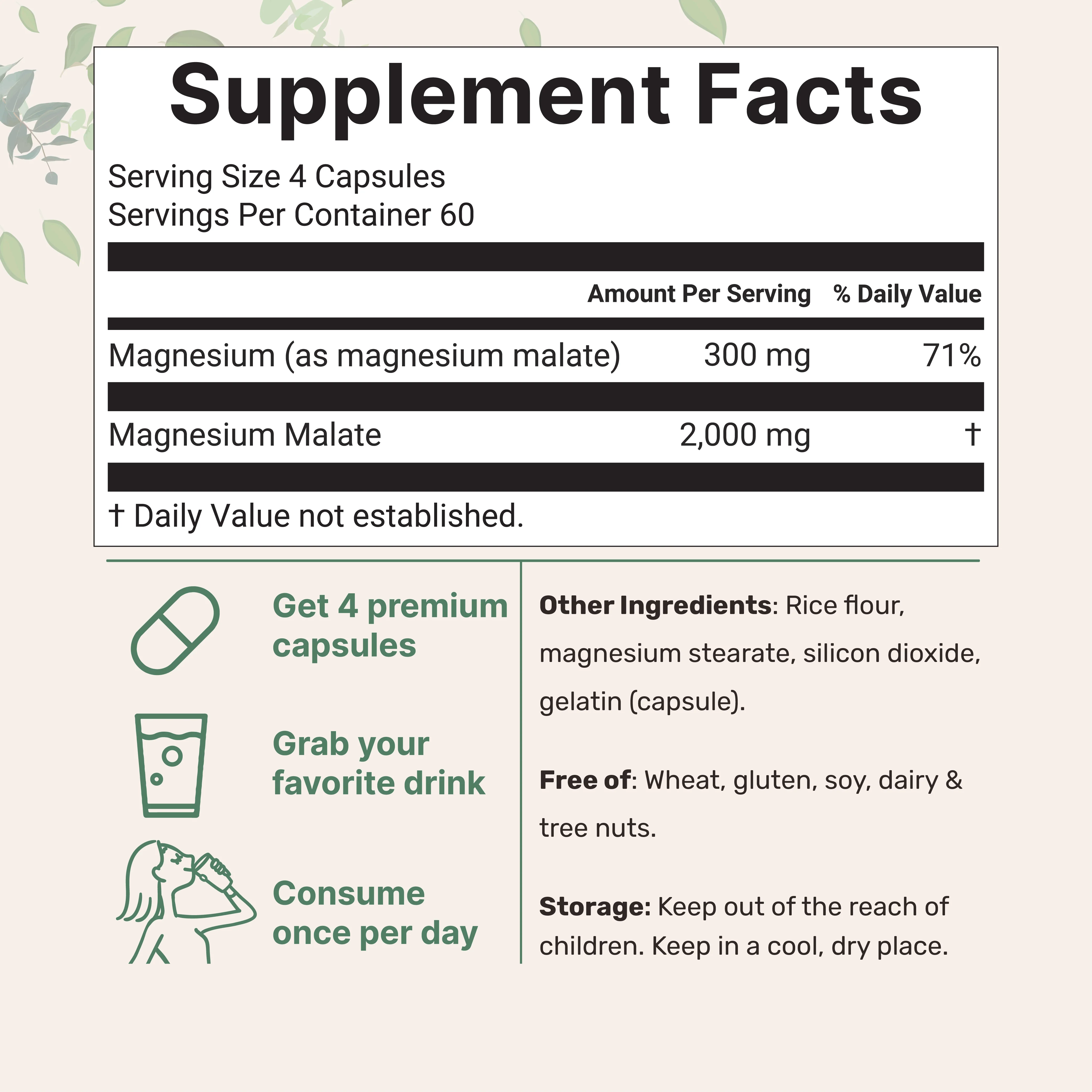 Micro Ingredients Magnesium Malate 2,000mg, 240 Capsules - Image 2