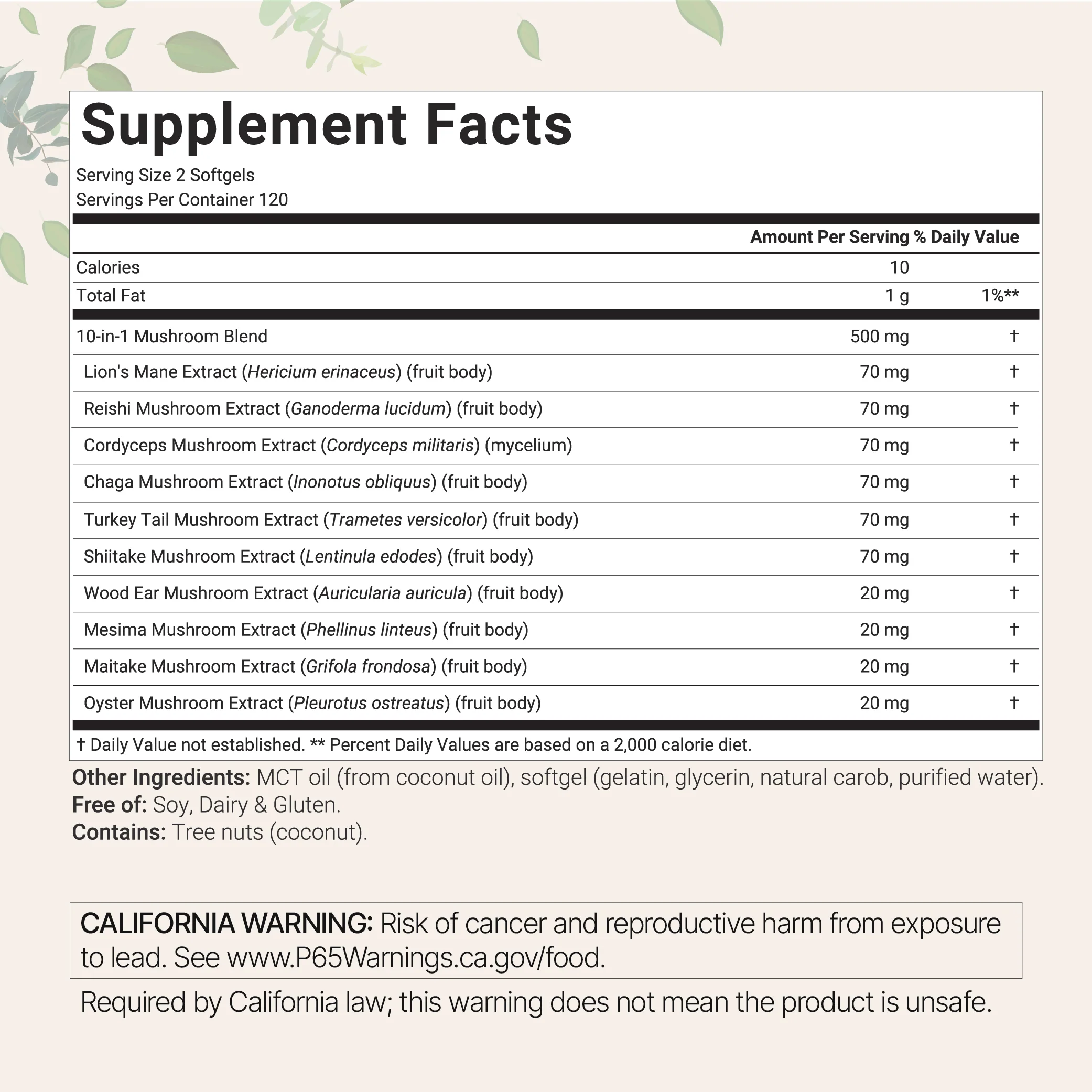 Micro Ingredients Mega Mushroom 10-in-1 with MCT Oil, 240 Softgels - Image 2