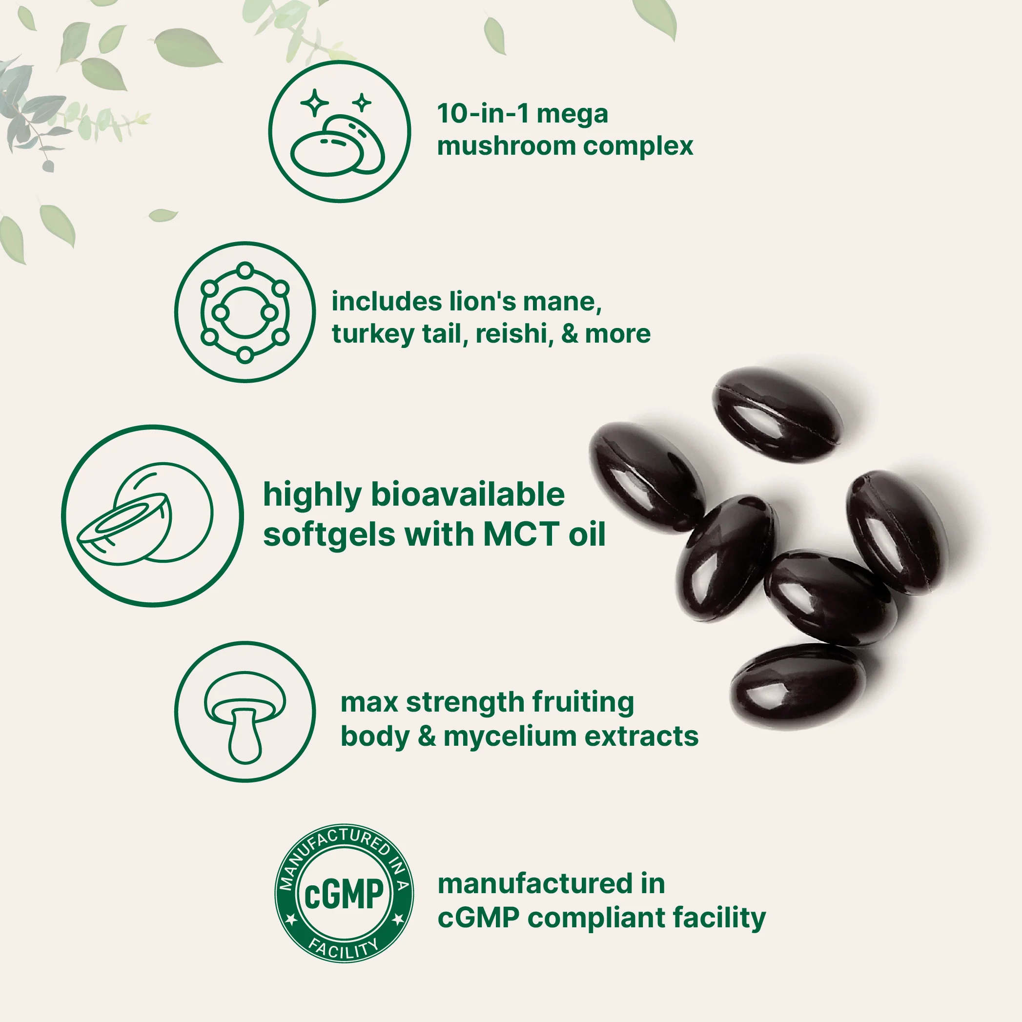 Micro Ingredients Mega Mushroom 10-in-1 with MCT Oil, 240 Softgels - Image 3