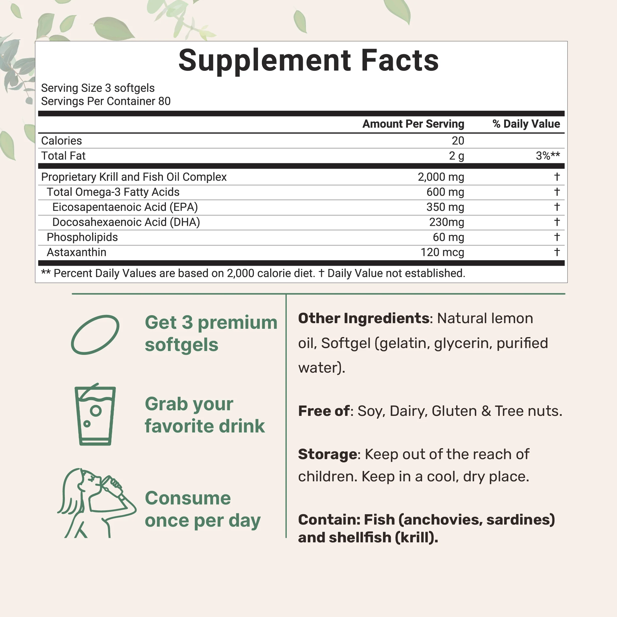 Micro Ingredients Mega Omega-3 Krill & Fish Oil 2,000mg Equivalent, 240 Softgels - Image 2