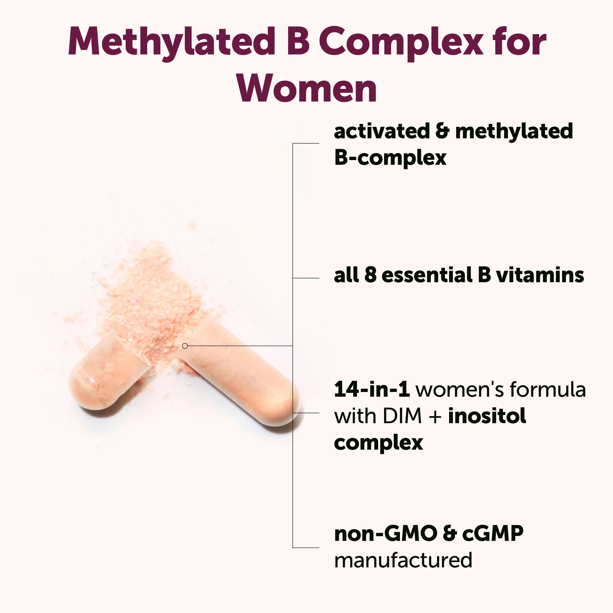 Micro Ingredients Methylated B Complex for Women 14-in-1, 240 Vegetarian Capsules - Image 3