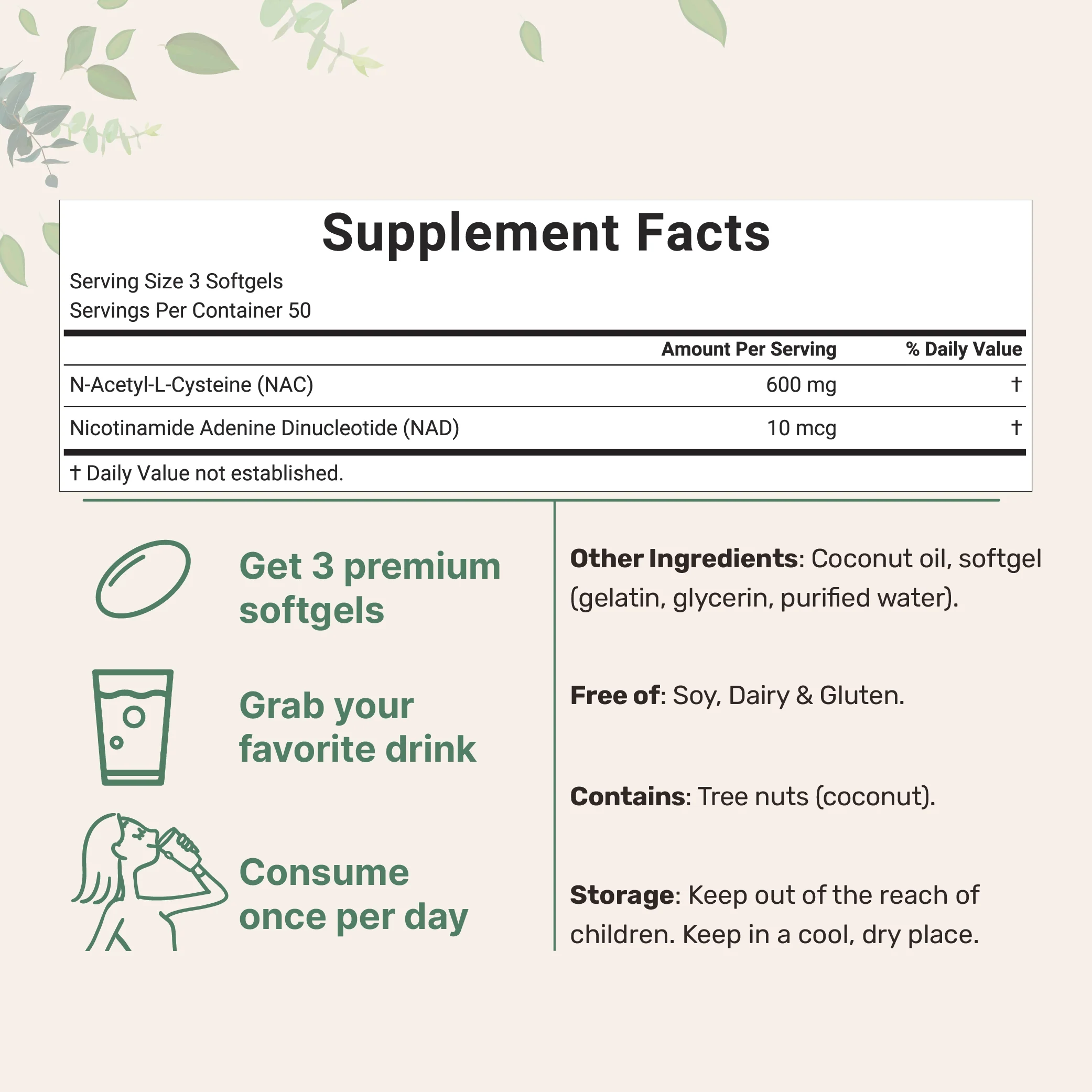 Micro Ingredients NAC 600mg with NAD+, N-Acetyl L-Cysteine + Nicotinamide + MCT Oil, Cellular Energy & Antioxidant Support - Image 4