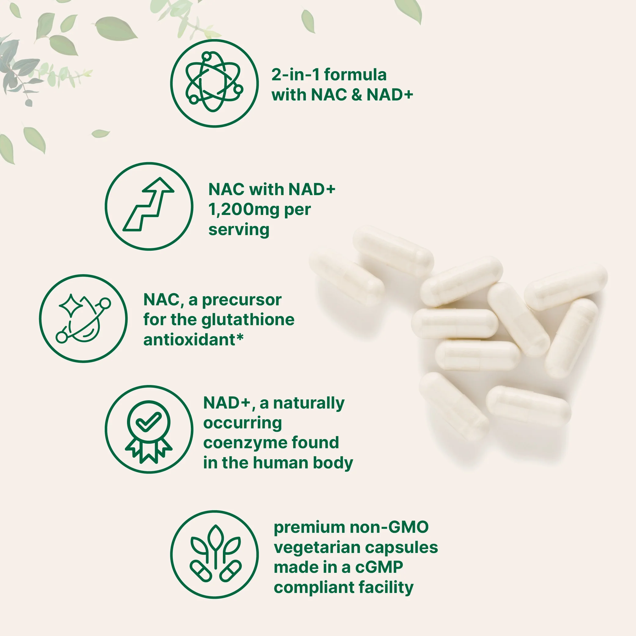 Micro Ingredients NAC with NAD+ 1200mg, 240 Vegetarian Capsules - Image 3