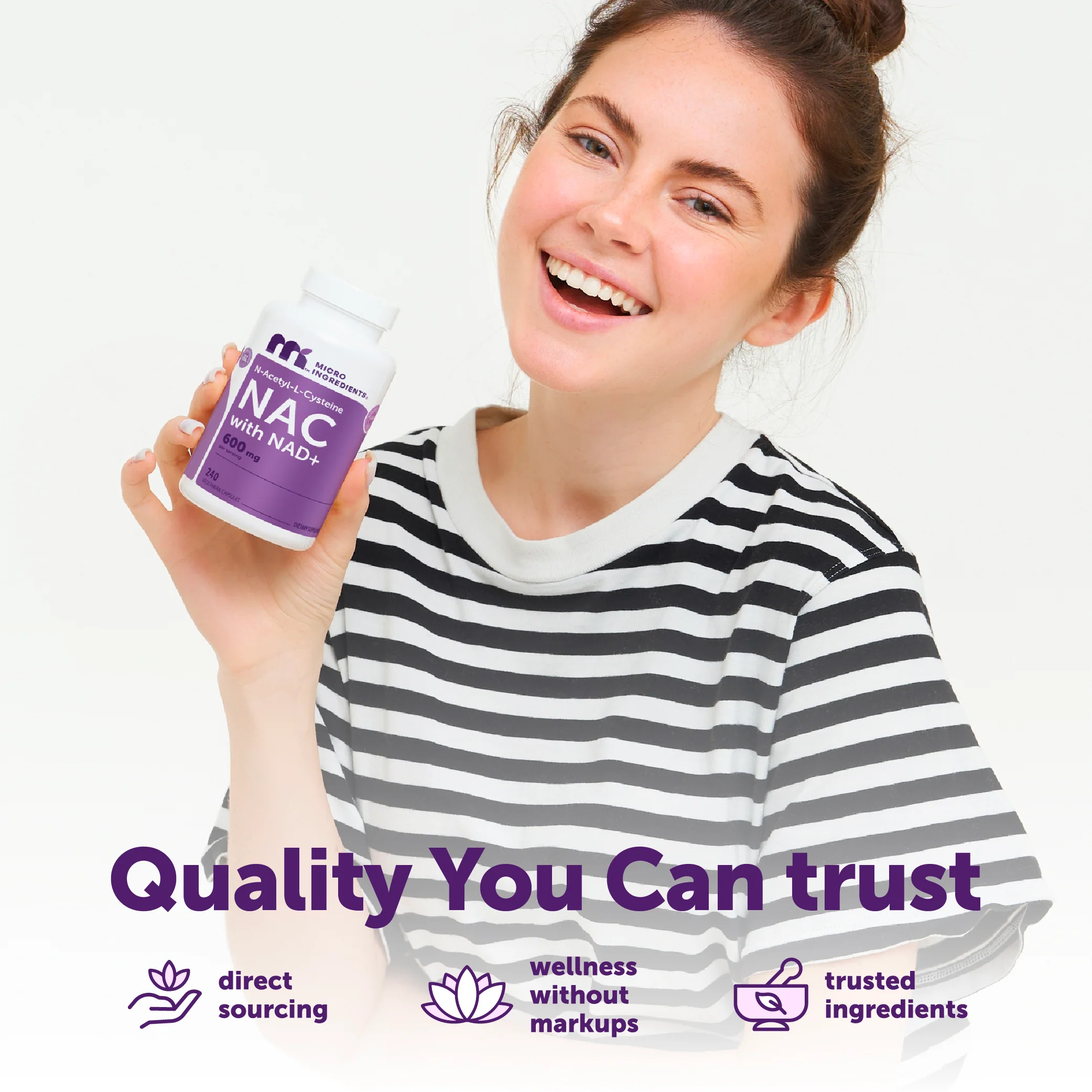 Micro Ingredients NAC with NAD+ 600mg, 240 Vegetarian Capsules - Image 6