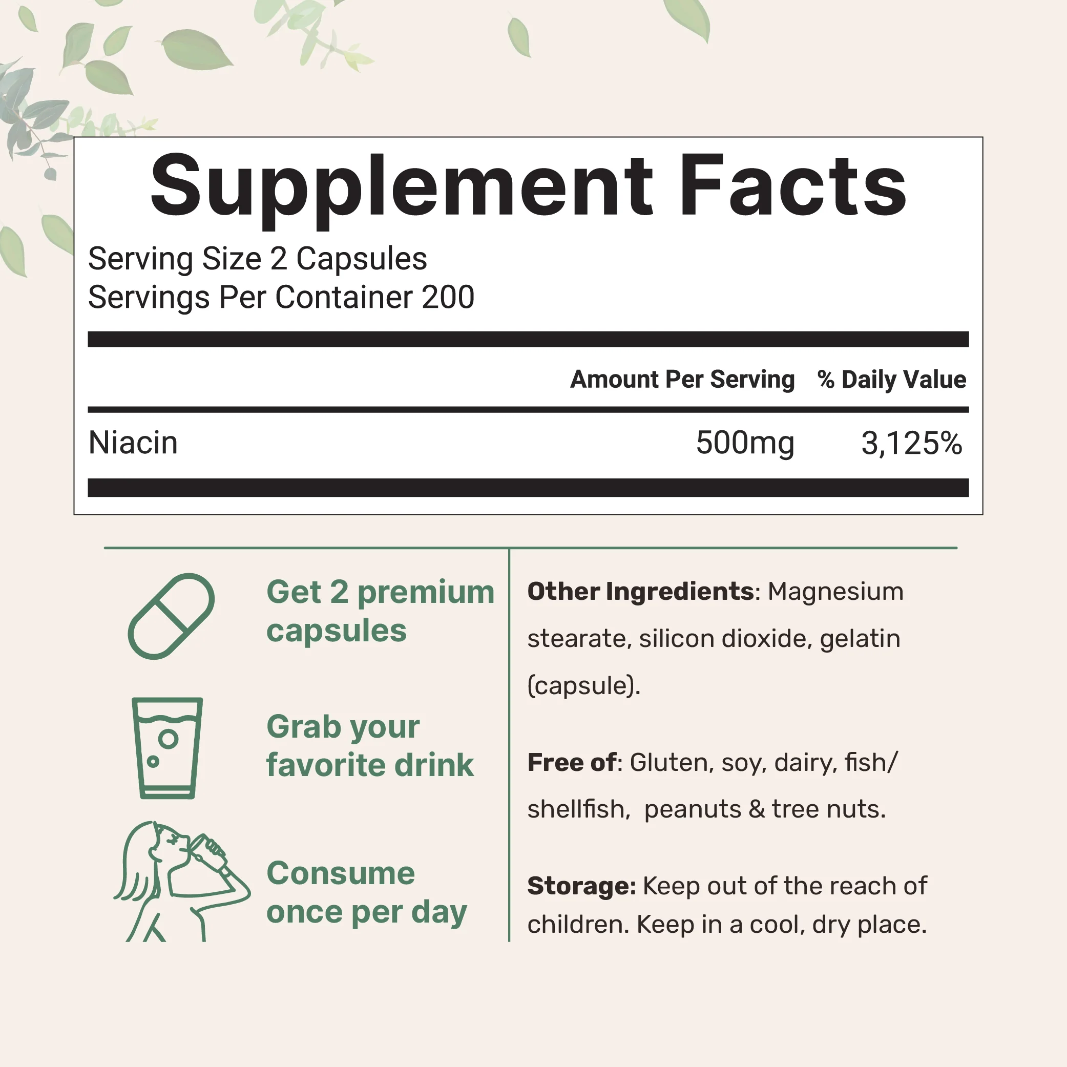 Micro Ingredients Niacin 500mg Per Serving, 400 Capsules | Flush Free B3 Vitamins - Image 2