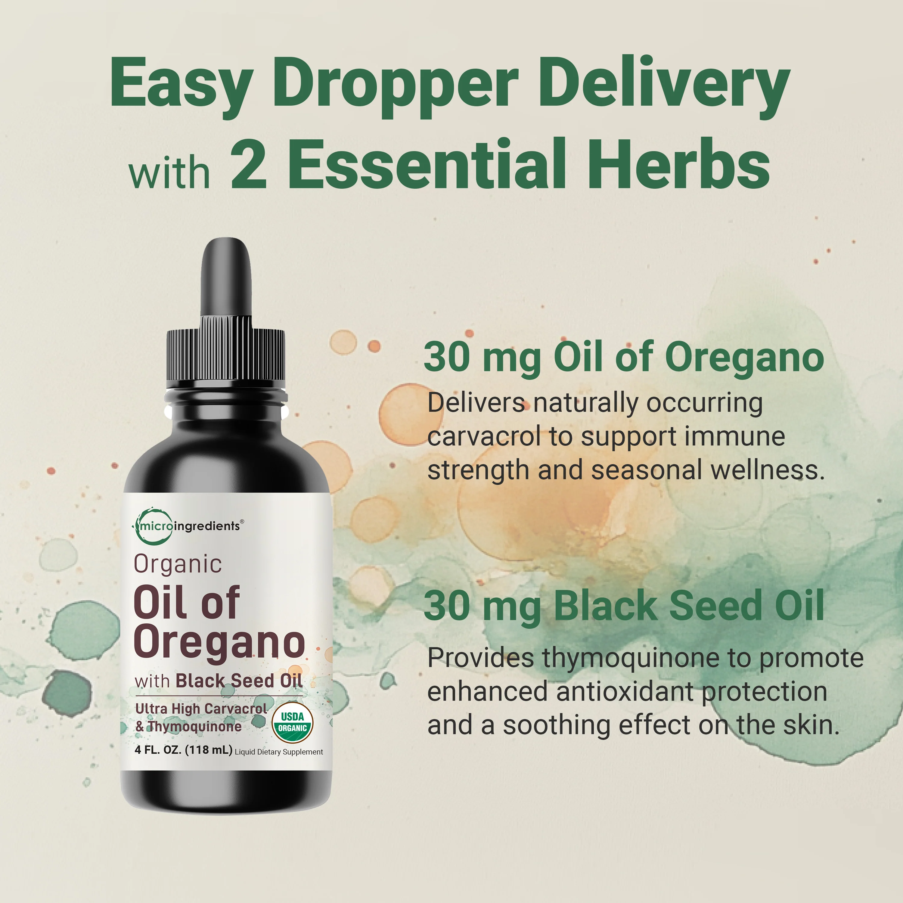 Micro Ingredients Organic Oil of Oregano with Black Seed Oil, 4 fl oz, 2-in-1 Dropper - Image 6