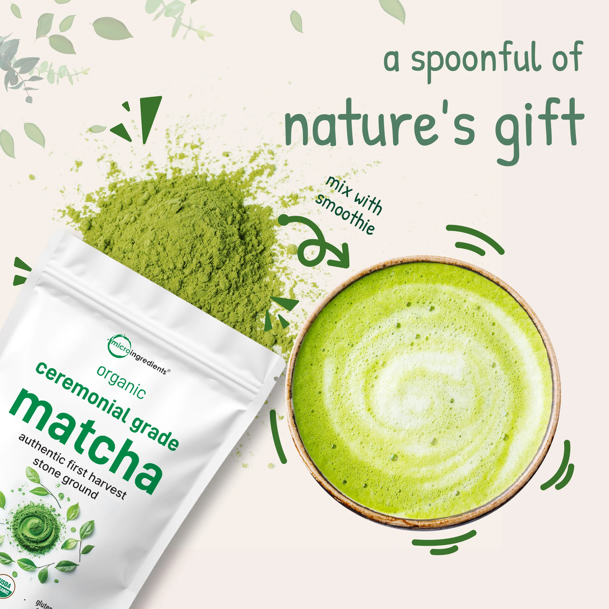 Micro Ingredients Organic Ceremonial Grade Matcha Green Tea Powder, 100g - Image 5