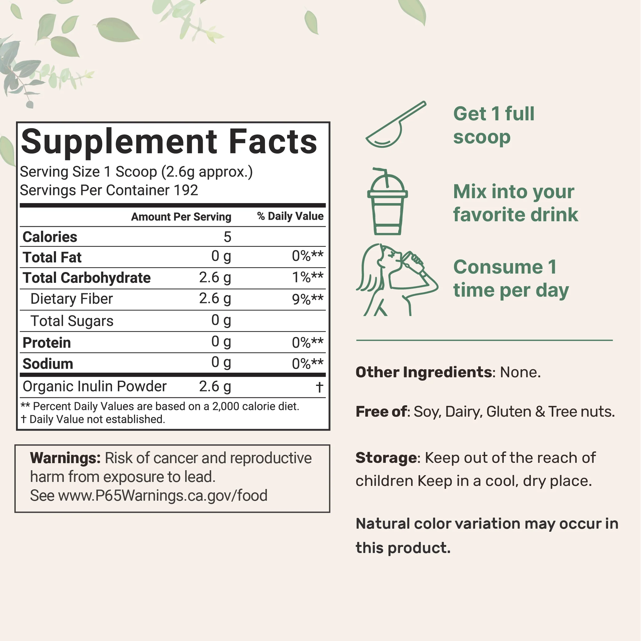 Micro Ingredients Organic Inulin Powder 500g (1.1lb) - Image 2