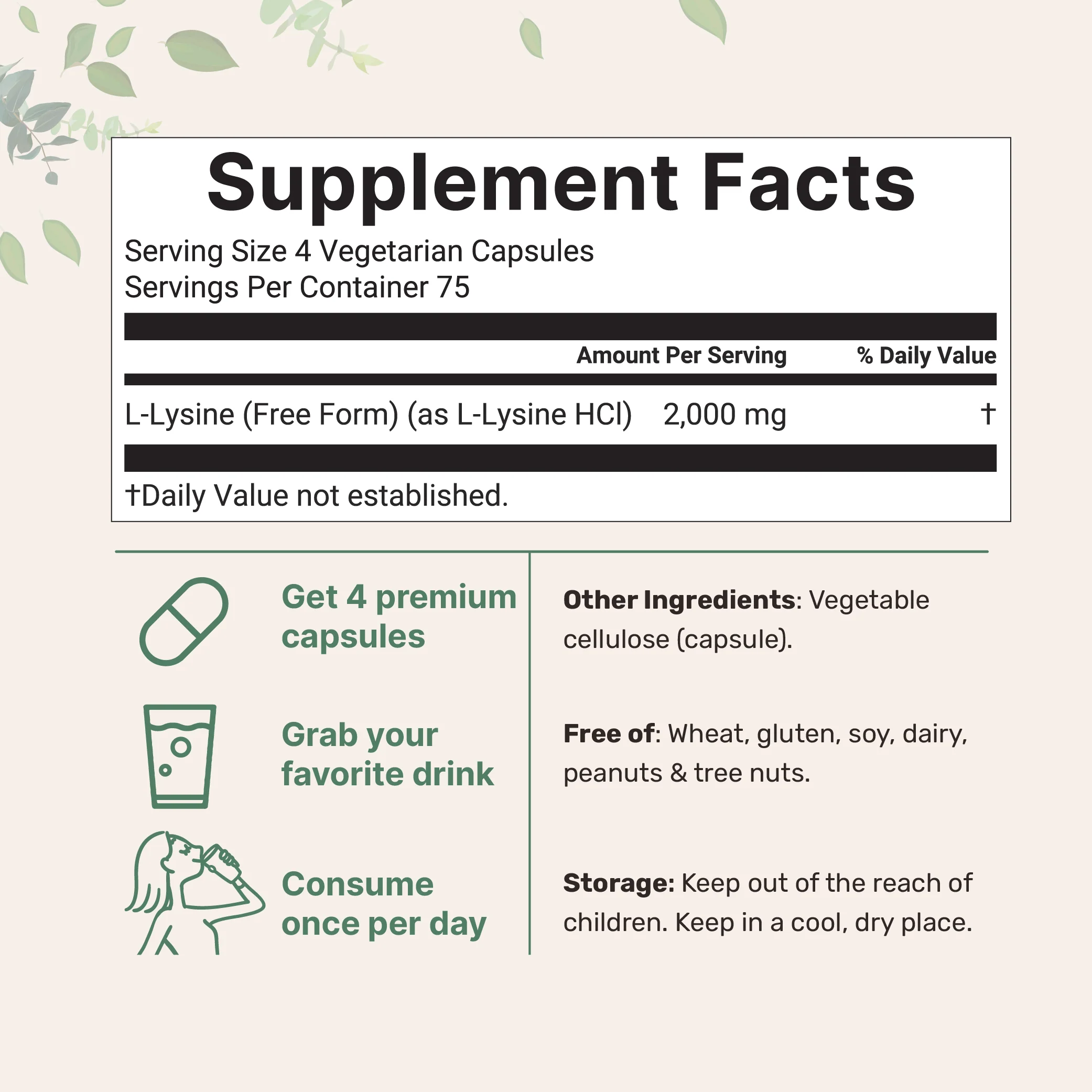 Micro Ingredients Pure L-Lysine 2,000mg, 300 Veggie Capsules - Image 2