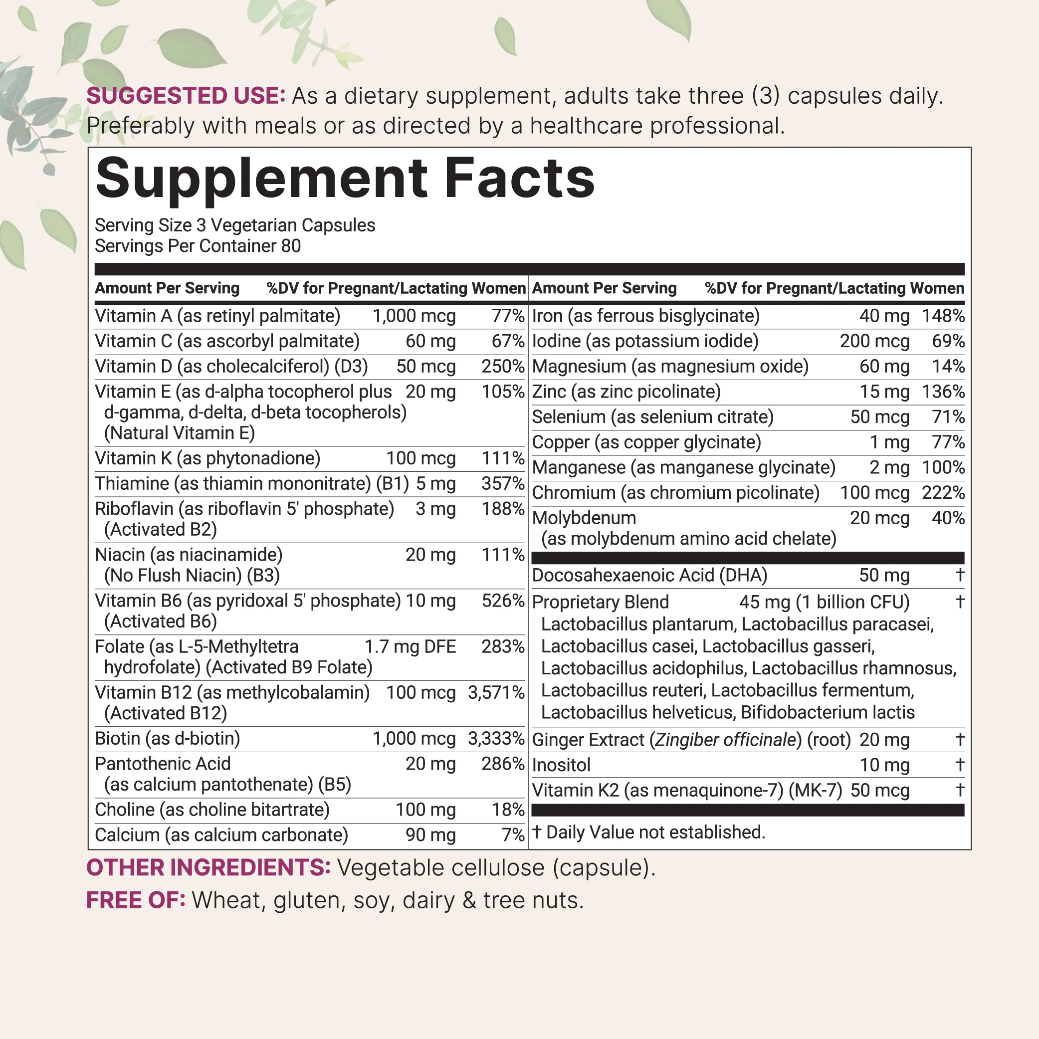 Micro Ingredients Pure Methylated Prenatal Vitamins for Women, 240 Veggie Capsules - Image 2