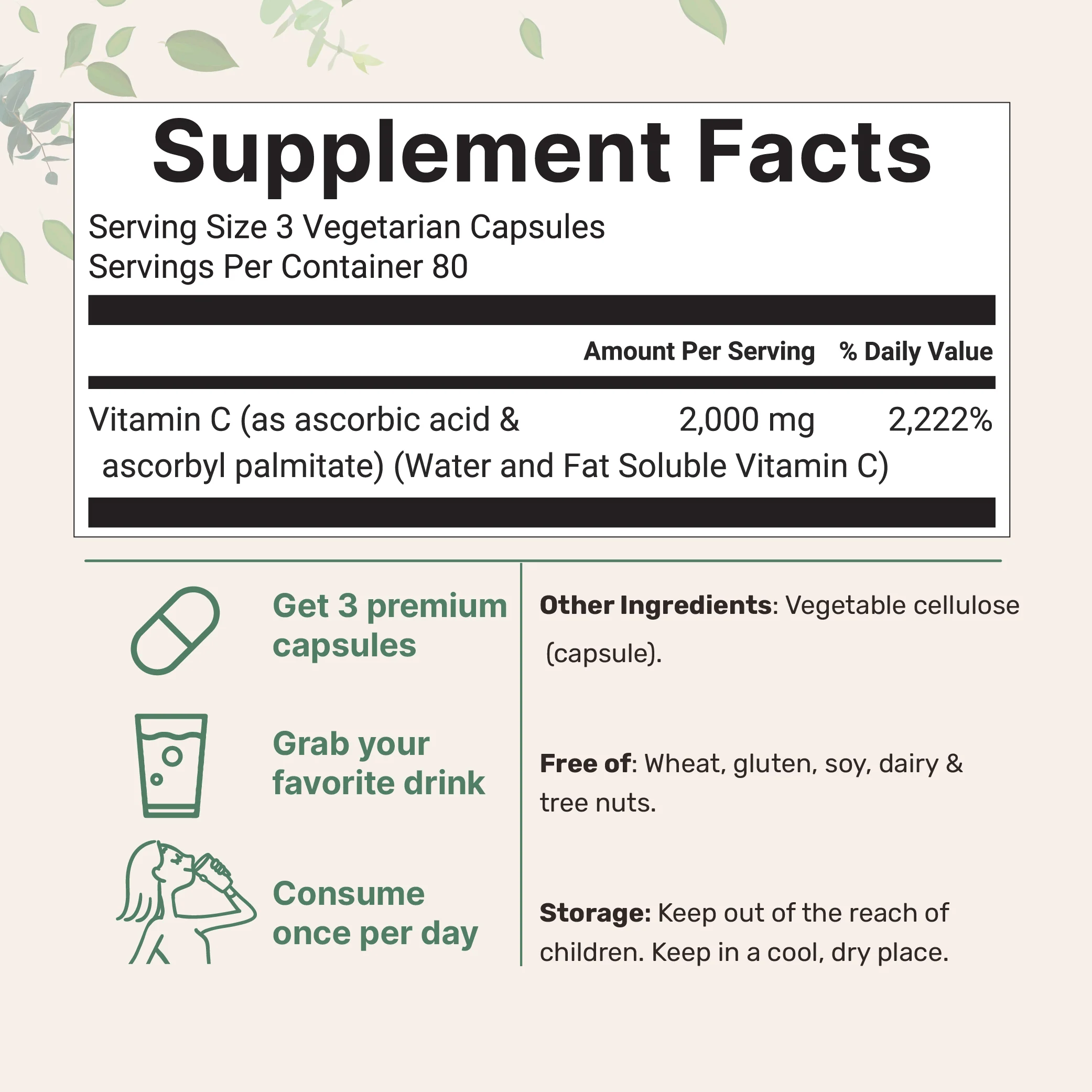 Micro Ingredients Pure Vitamin C 2,000mg, 240 Veggie Capsules - Image 2