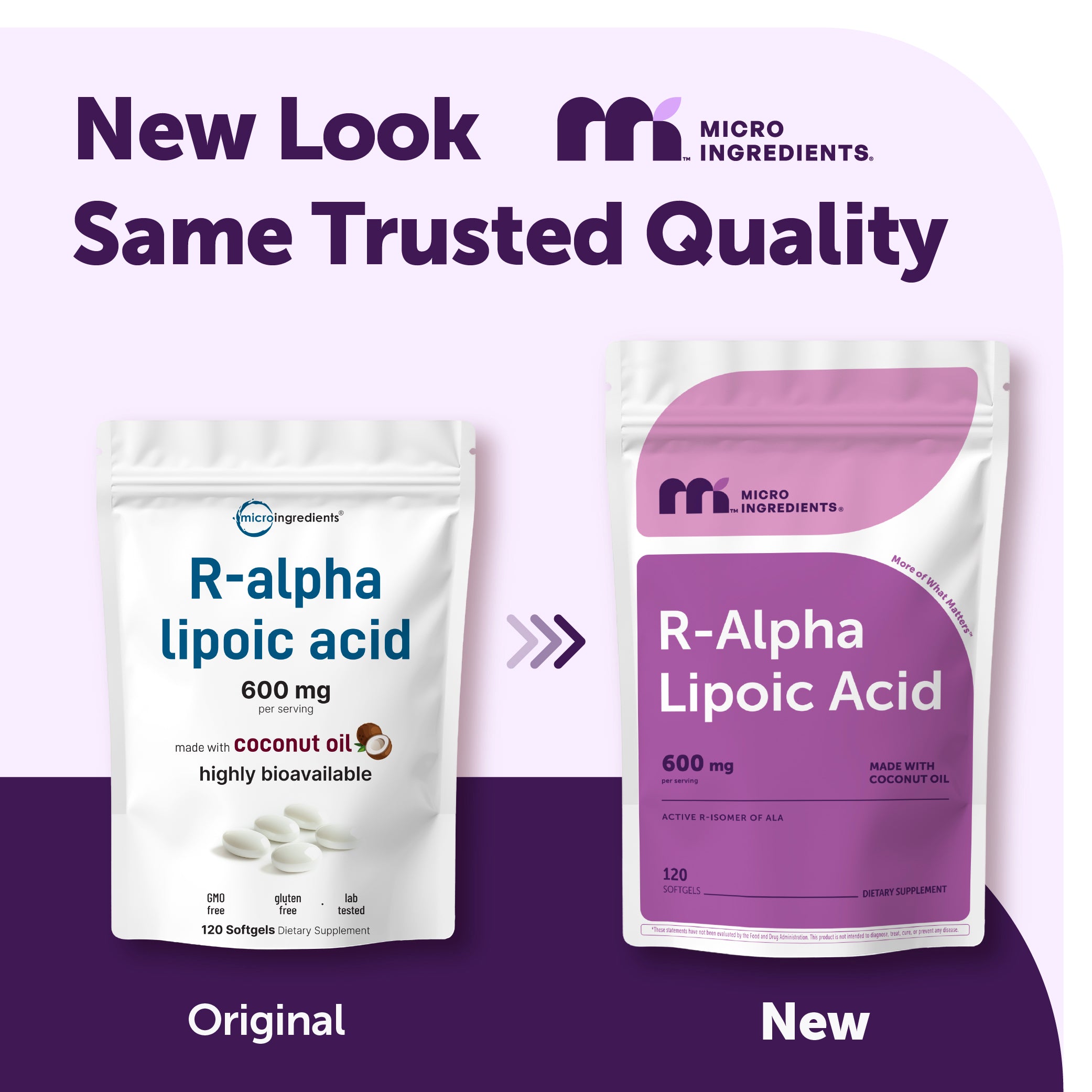 Micro Ingredients R Alpha Lipoic Acid 600mg with Coconut Oil, 120 Softgels