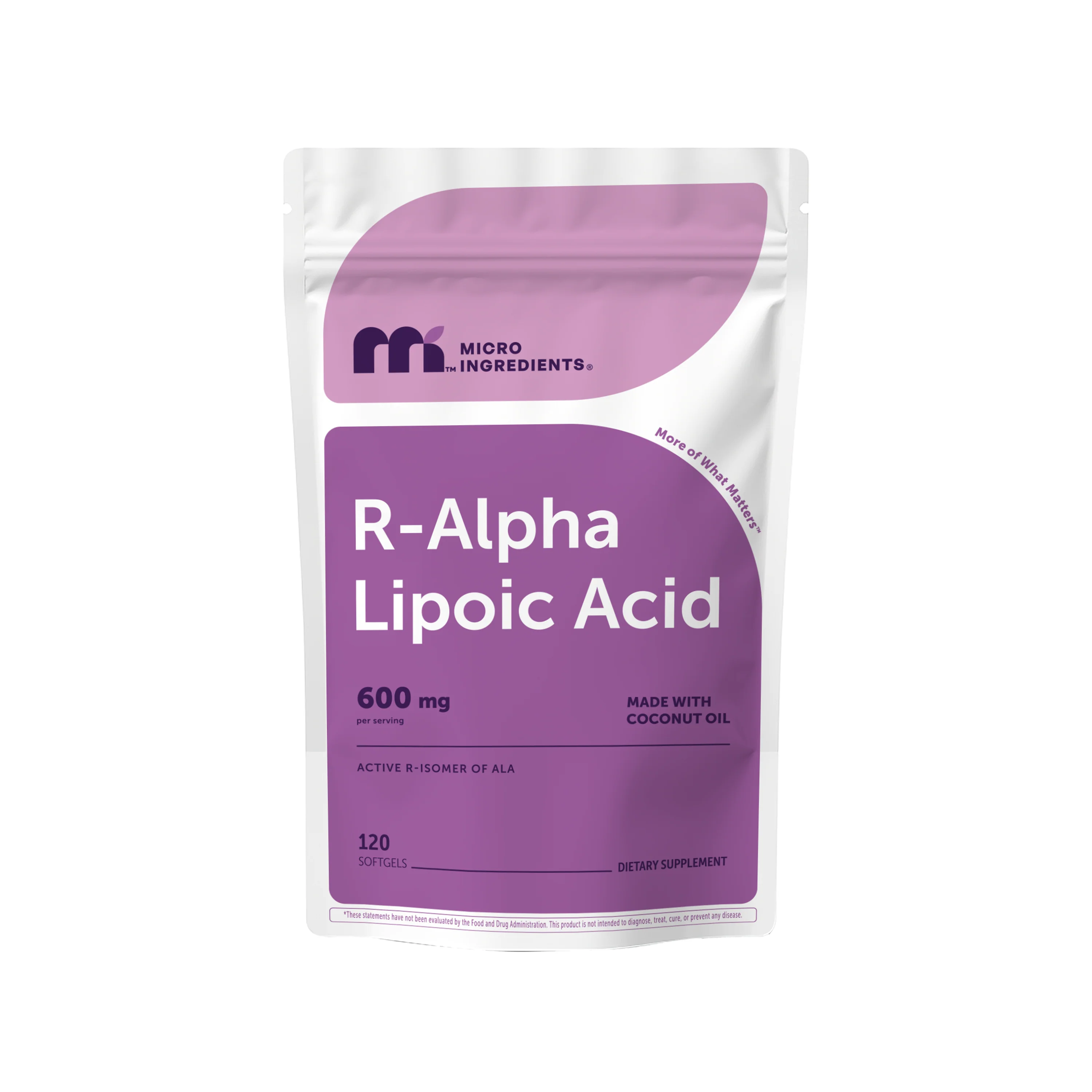Micro Ingredients R Alpha Lipoic Acid 600mg with Coconut Oil, 120 Softgels - Image 2