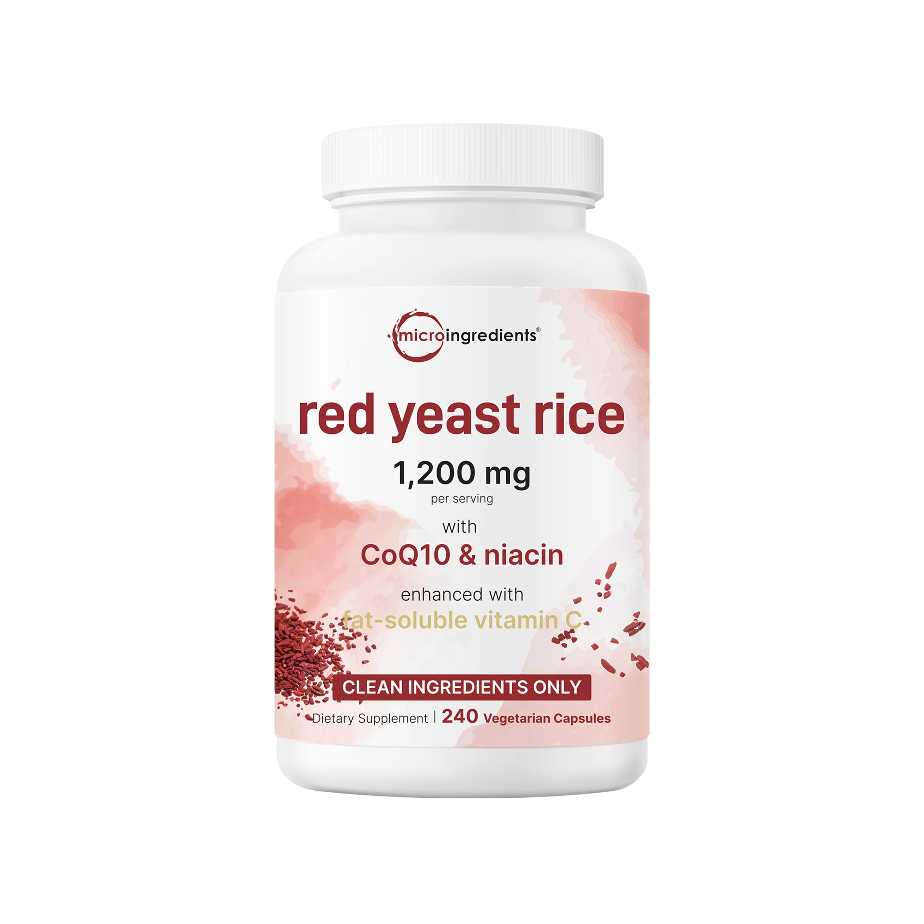 Micro Ingredients Red Yeast Rice 1,200mg with CoQ10 100mg, 240 Veggie Capsules