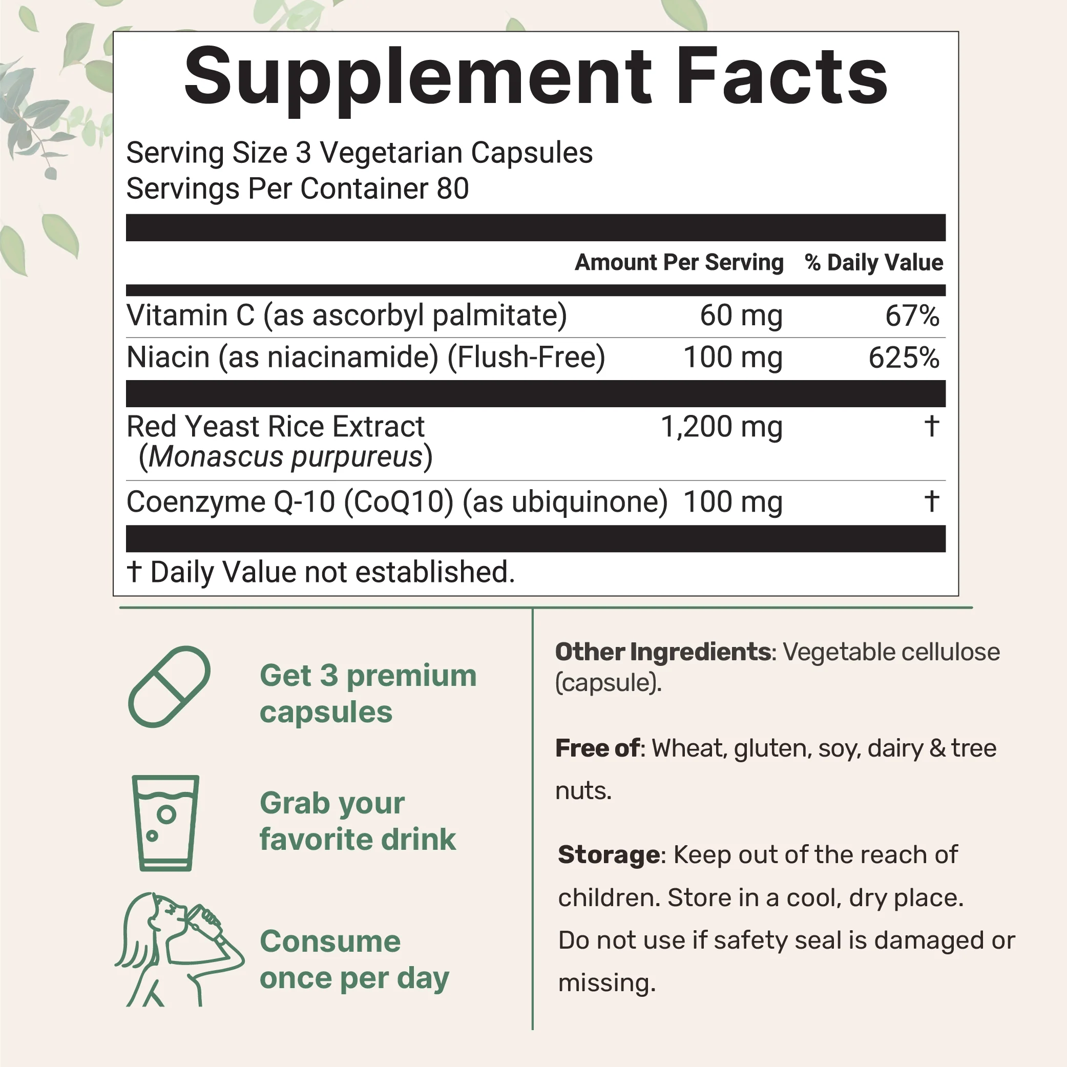 Micro Ingredients Red Yeast Rice 1,200mg with CoQ10 100mg, 240 Veggie Capsules - Image 2