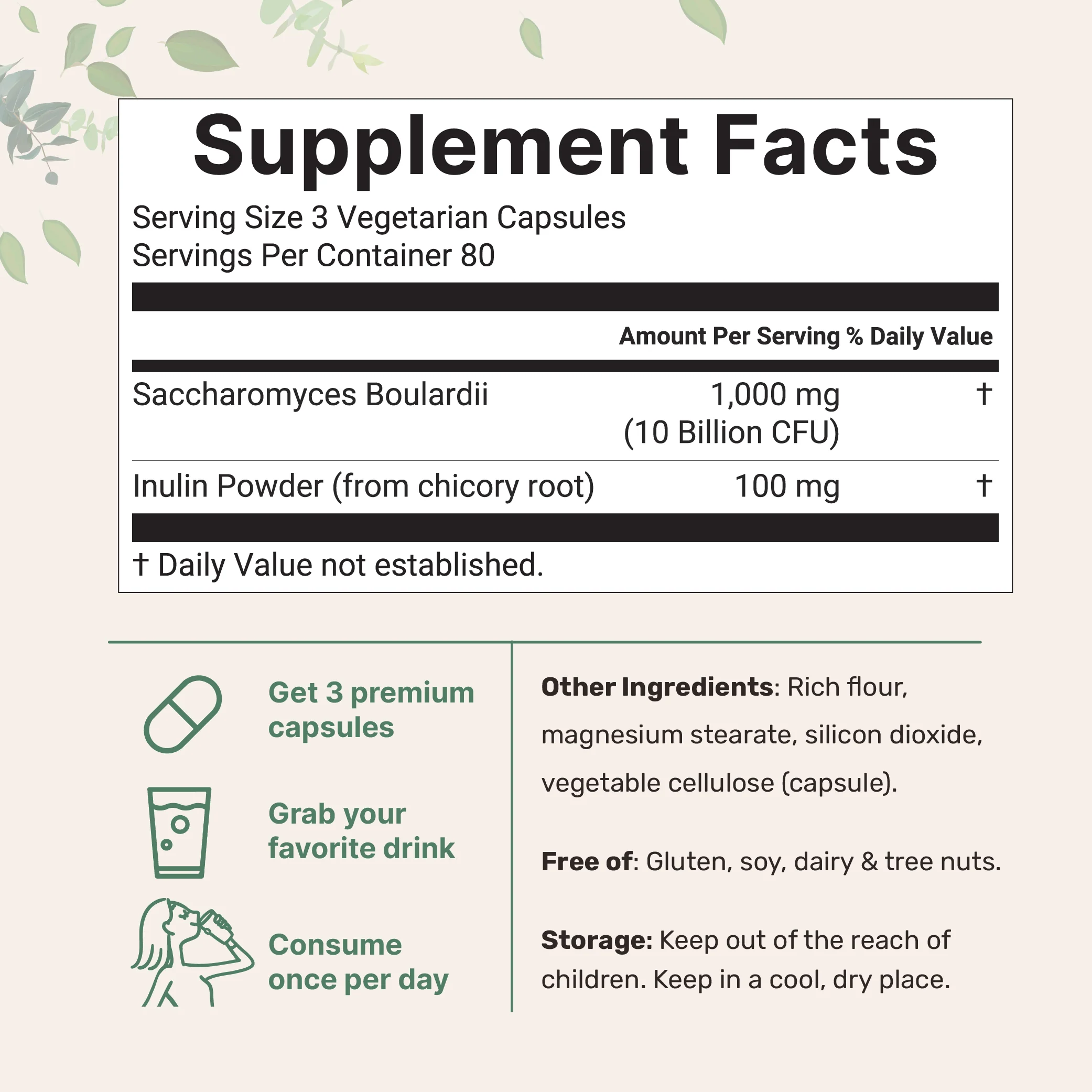 Micro Ingredients Saccharomyces Boulardii 10 billion CFU with Prebiotics, 240 Vegetarian Capsules - Image 2