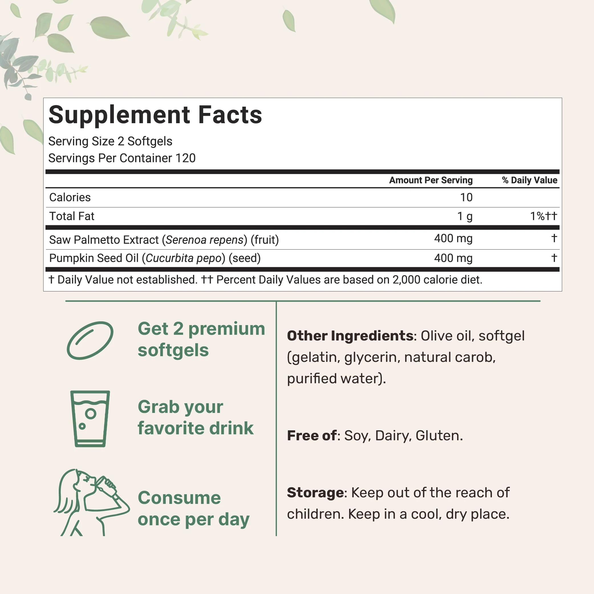 Micro Ingredients Saw Palmetto with Pumpkin Seed Oil, 240 Softgels - Image 2