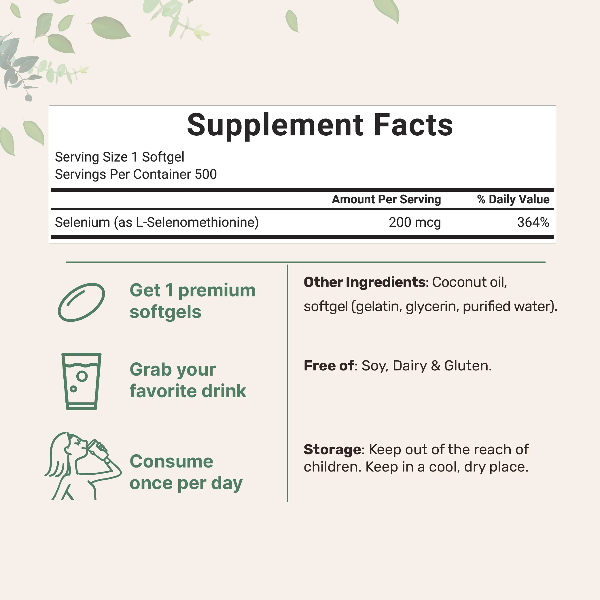 Micro Ingredients Selenium Supplement 200mcg, 500 Softgels with Coconut Oil - Image 2