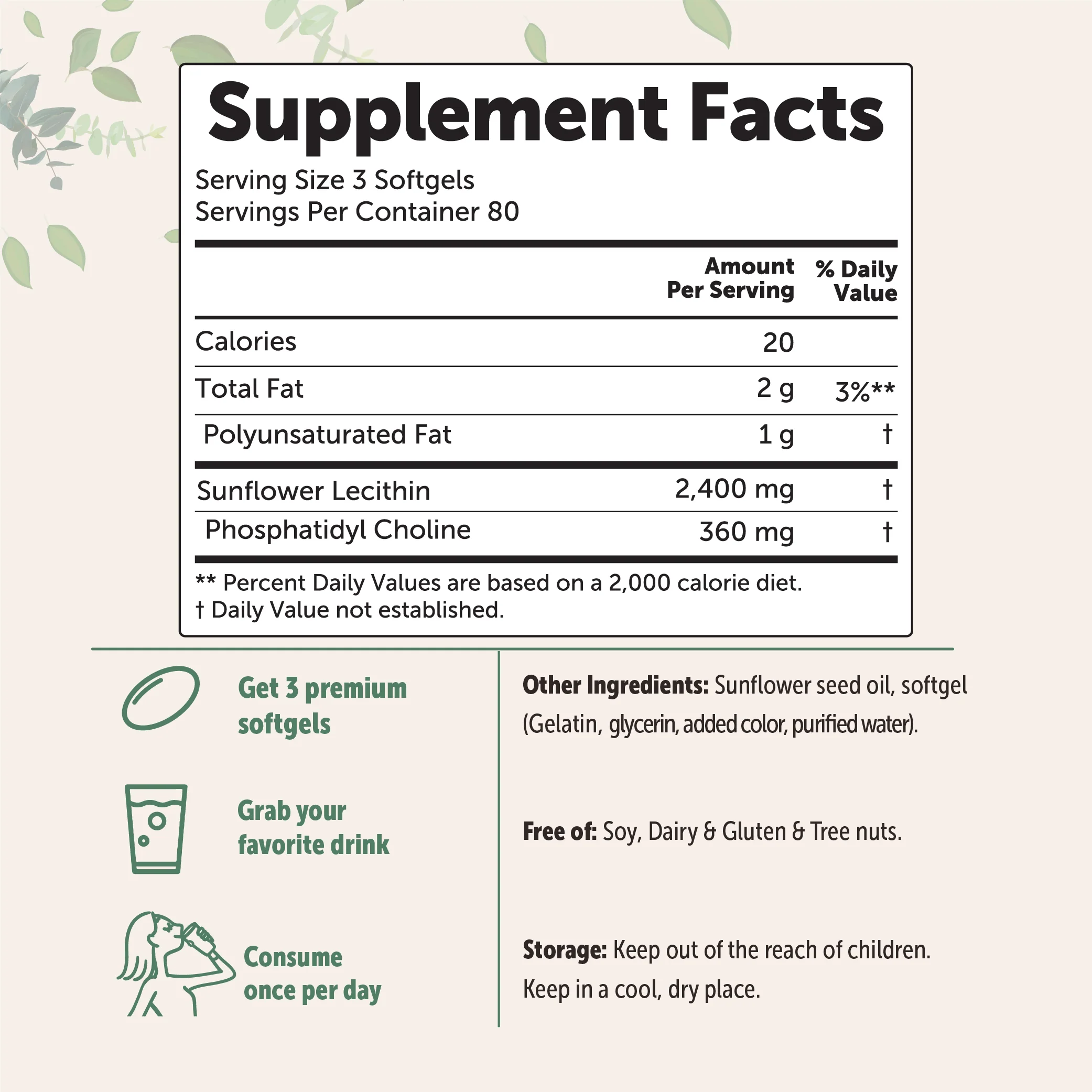 Micro Ingredients Sunflower Lecithin 2400mg, 240 Softgels - Image 2