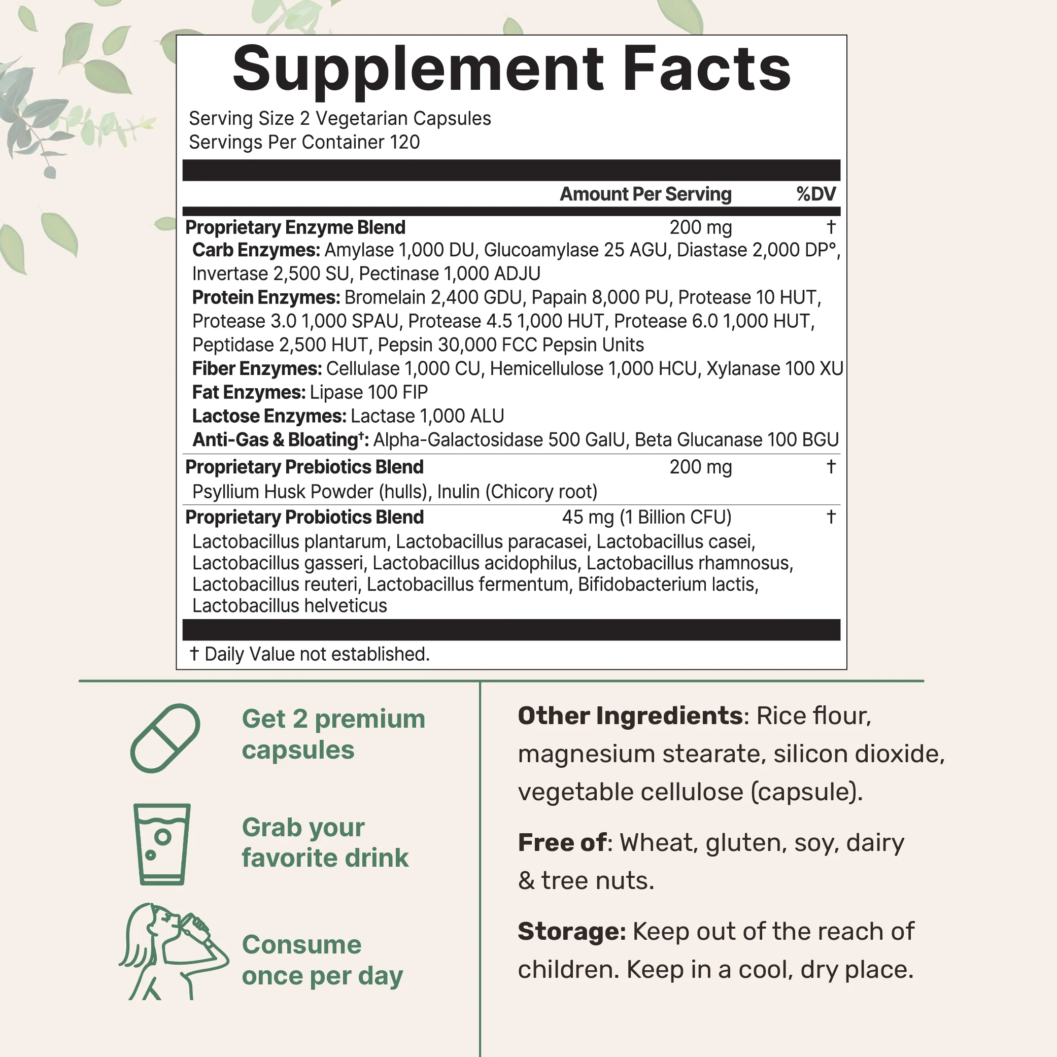 Micro Ingredients Super Enzymes + Prebiotics & 1 Billion CFU Probiotics, 240 Veggie Capsules - Image 2