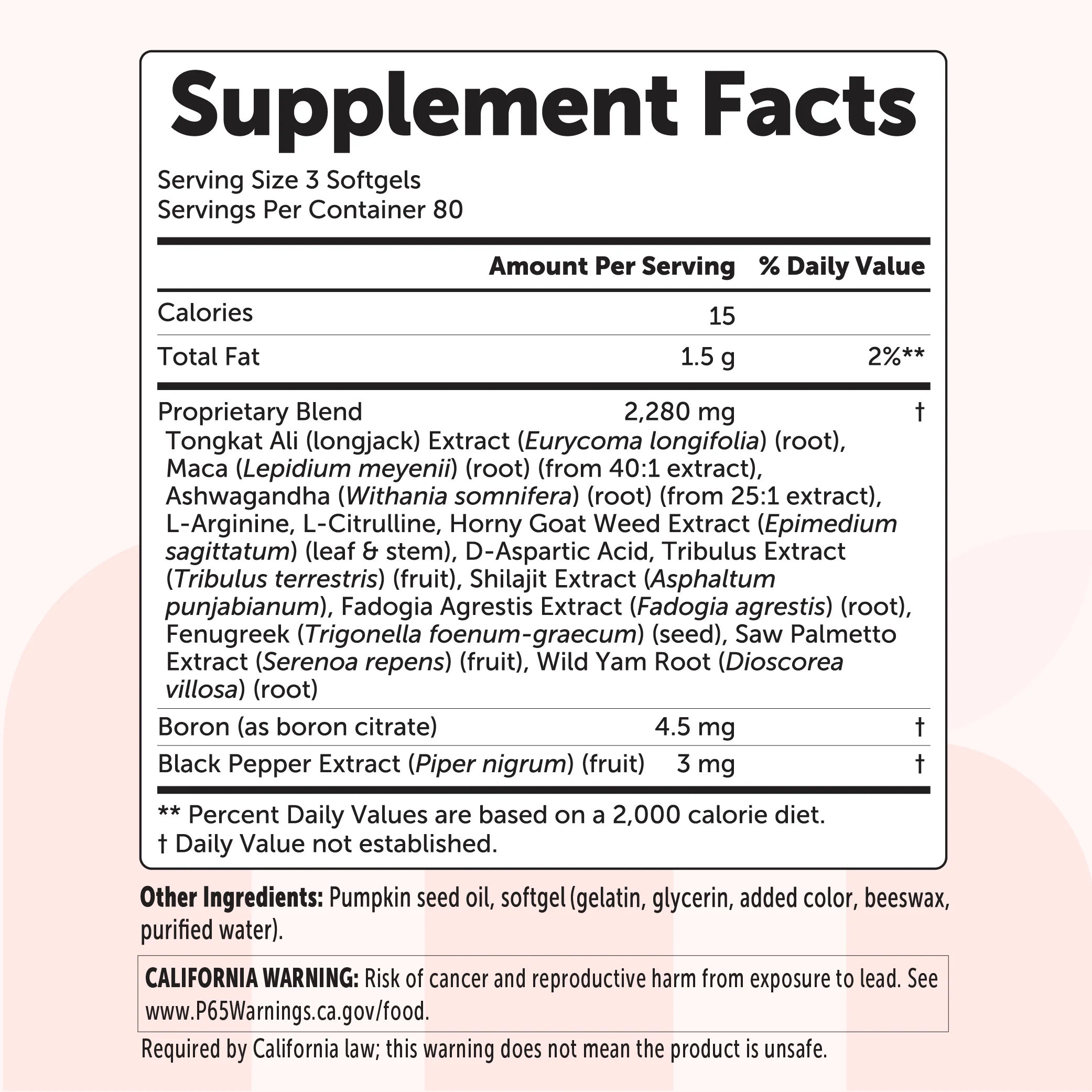 Micro Ingredients Testosterone+ Advanced 15-in-1 with Pumpkin Seed Oil, 240 Softgels - Image 2