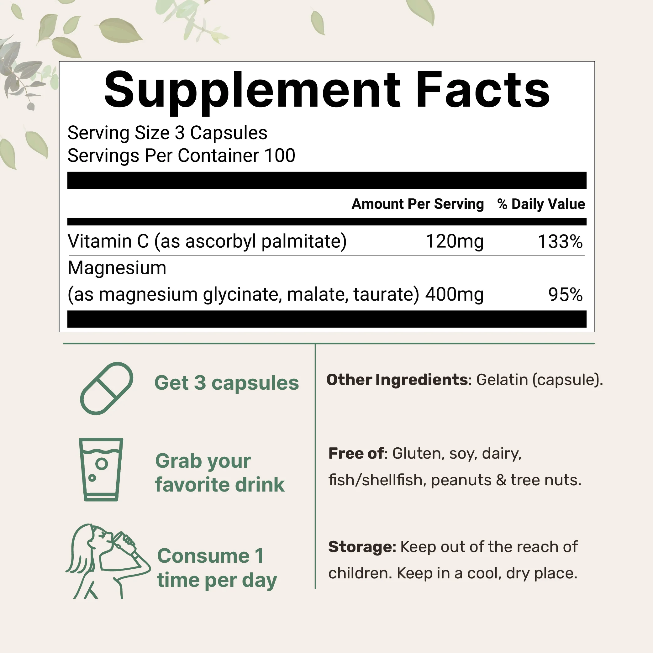 Micro Ingredients Triple Magnesium Complex 400mg Per Serving, 300 Capsules - Image 2