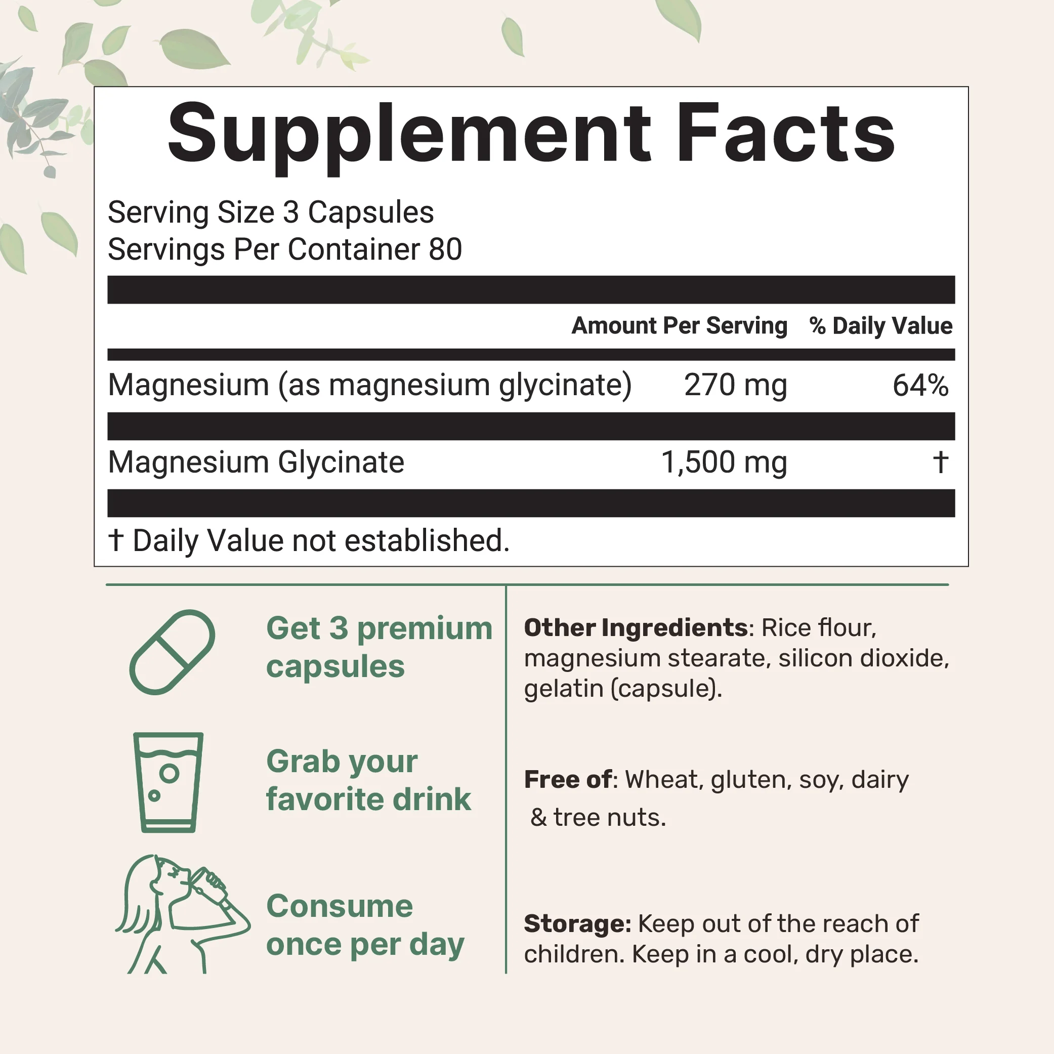 Micro Ingredients Triple Strength Magnesium Glycinate 1,500mg Per Serving, 240 Capsules - Image 2