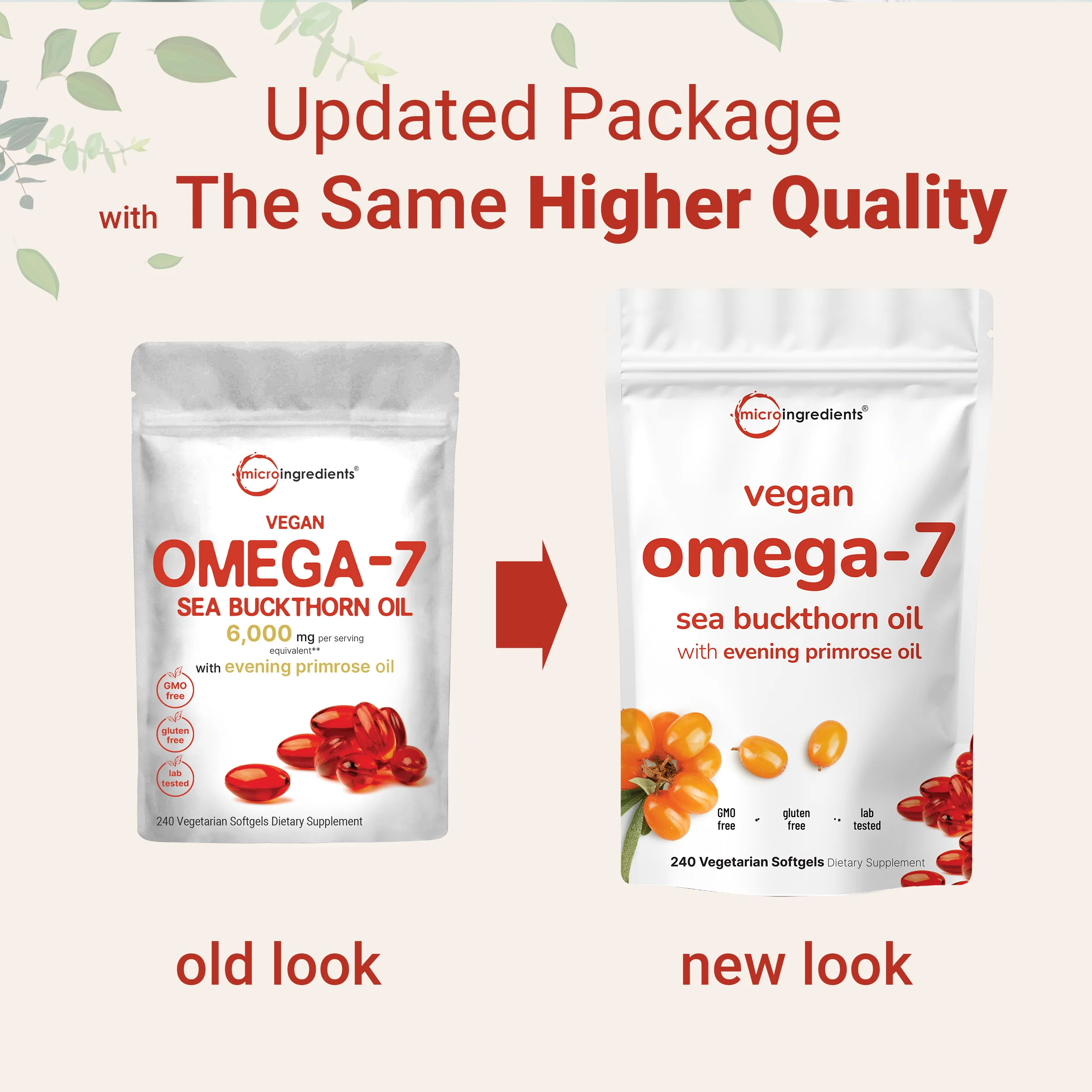 Micro Ingredients Vegan Omega 7 Sea Buckthorn Oil 6,000mg, 240 Veggie Softgels - Image 3