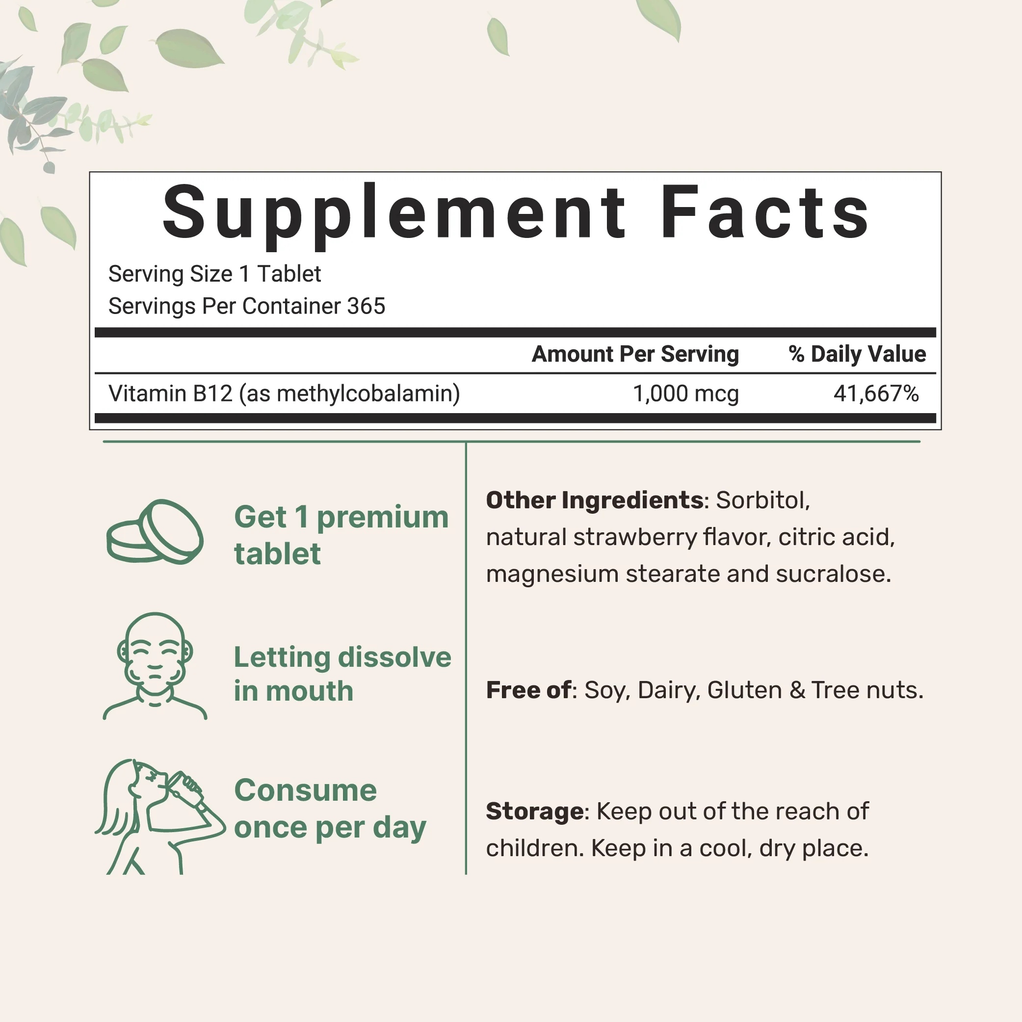 Micro Ingredients Vitamin B12 1,000mcg | Methyl B12 Active Form | 365 Chewable Tablets - Image 2