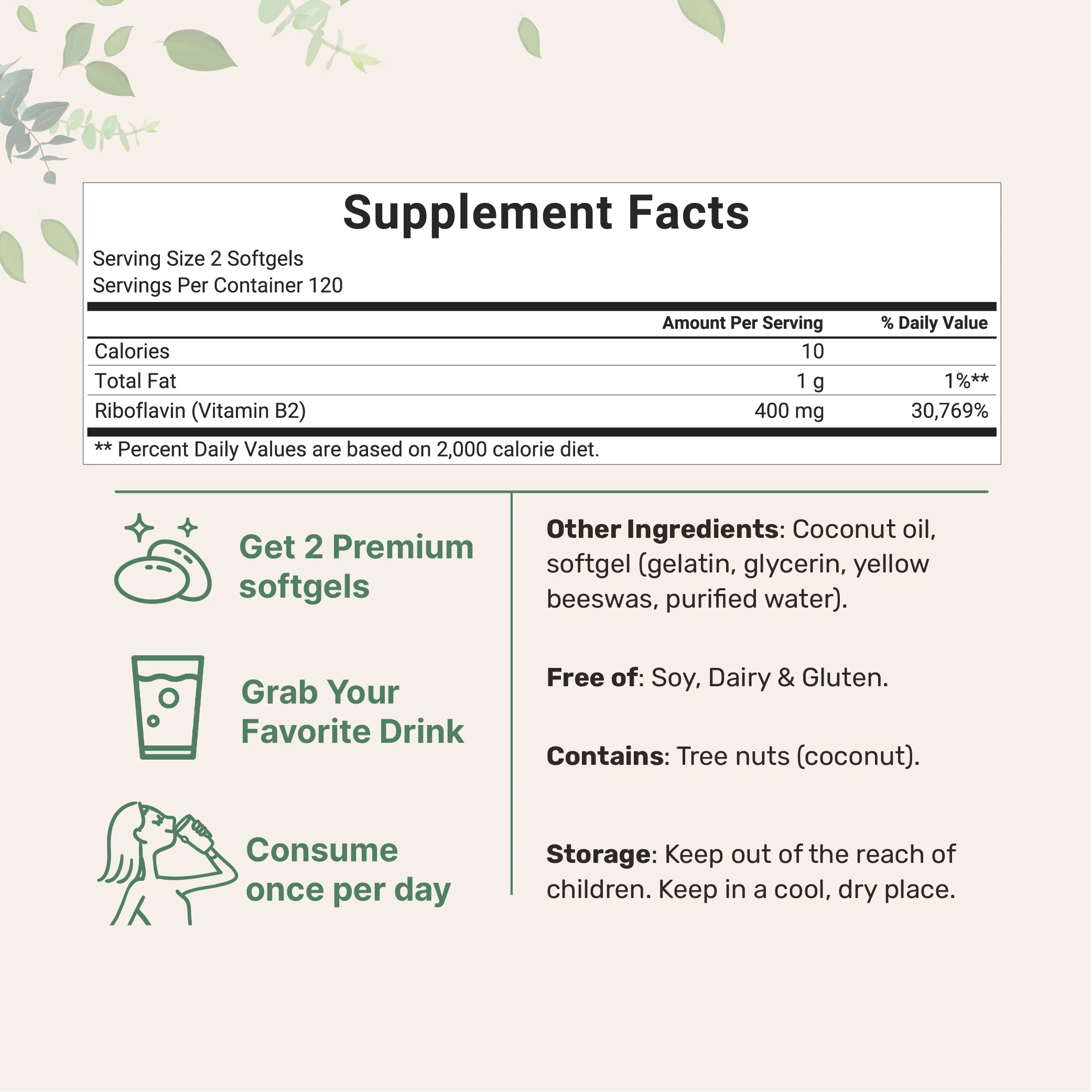 Micro Ingredients Vitamin B2, Riboflavin 400mg, 240 Softgels with Coconut Oil - Image 2