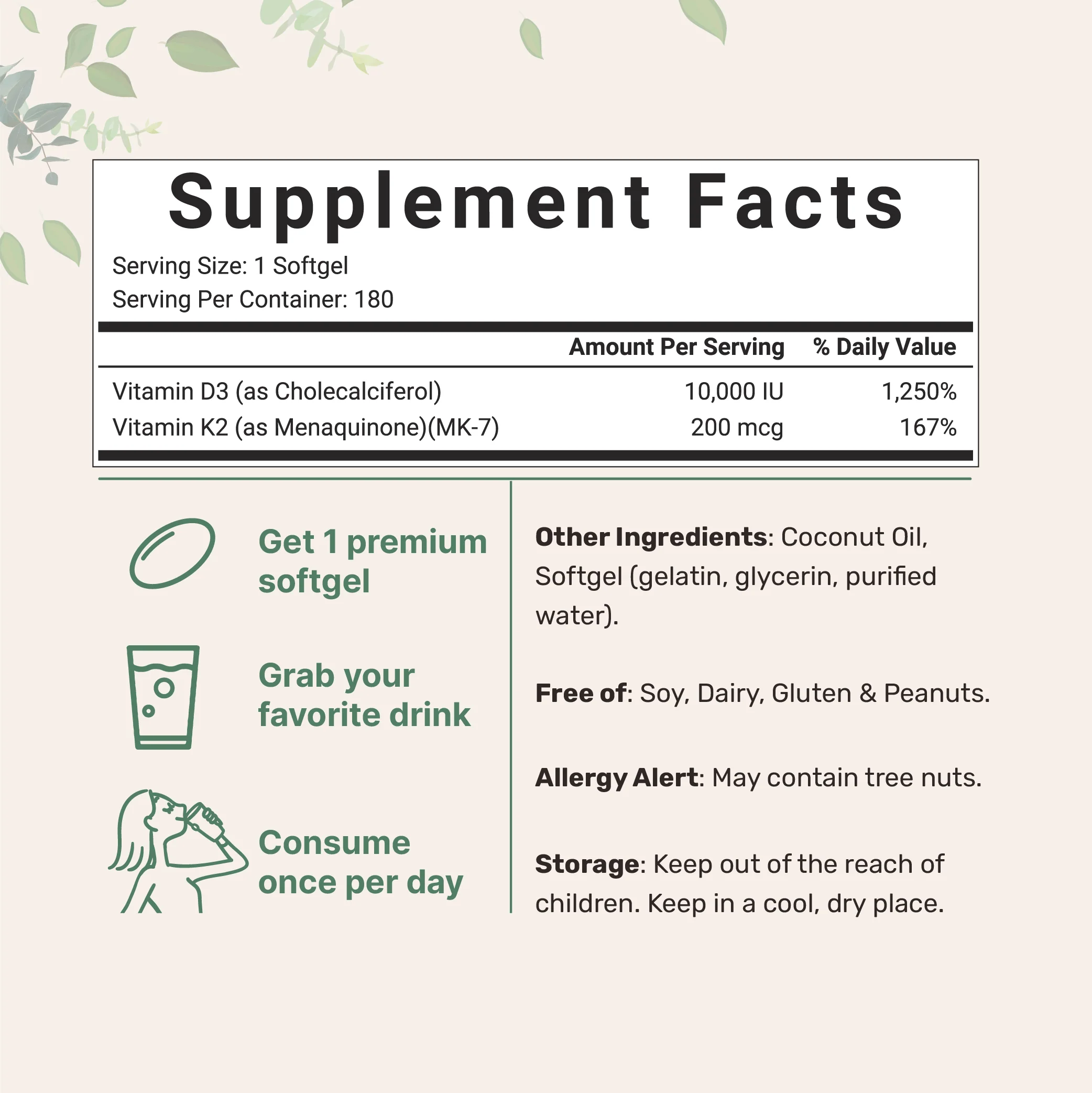 Micro Ingredients Vitamin D3 10,000 IU, 400 Softgels | Virgin Coconut Oil - Image 2