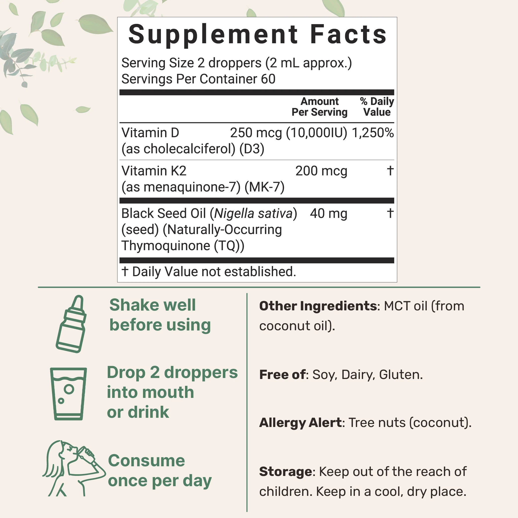 Micro Ingredients Vitamin D3 10000 iu Plus K2 (MK-7) 200 mcg Drops, 2 fl oz – 2 Pack - Image 2