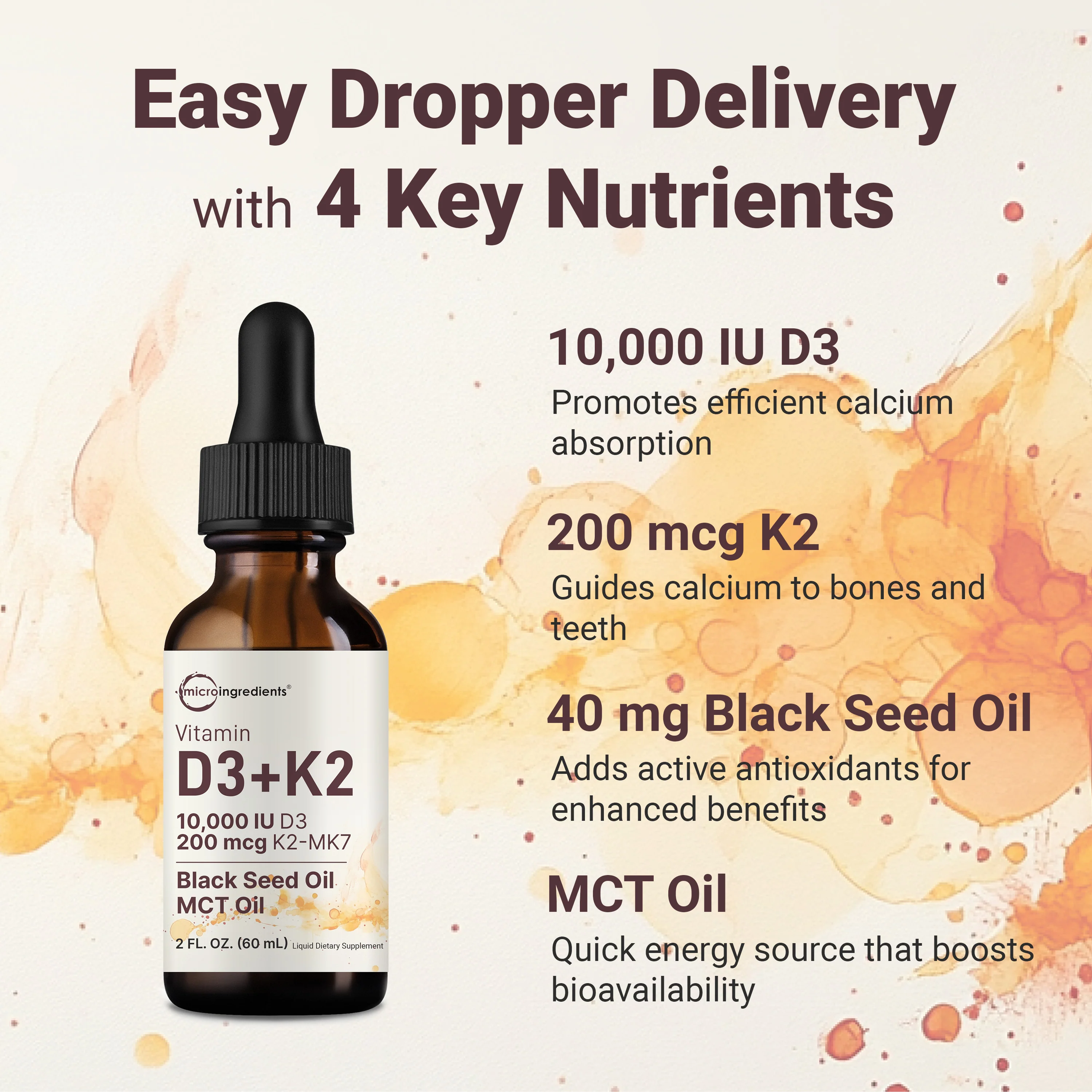 Micro Ingredients Vitamin D3 10000 iu Plus K2 (MK-7) 200 mcg Drops, 2 fl oz – 2 Pack - Image 4