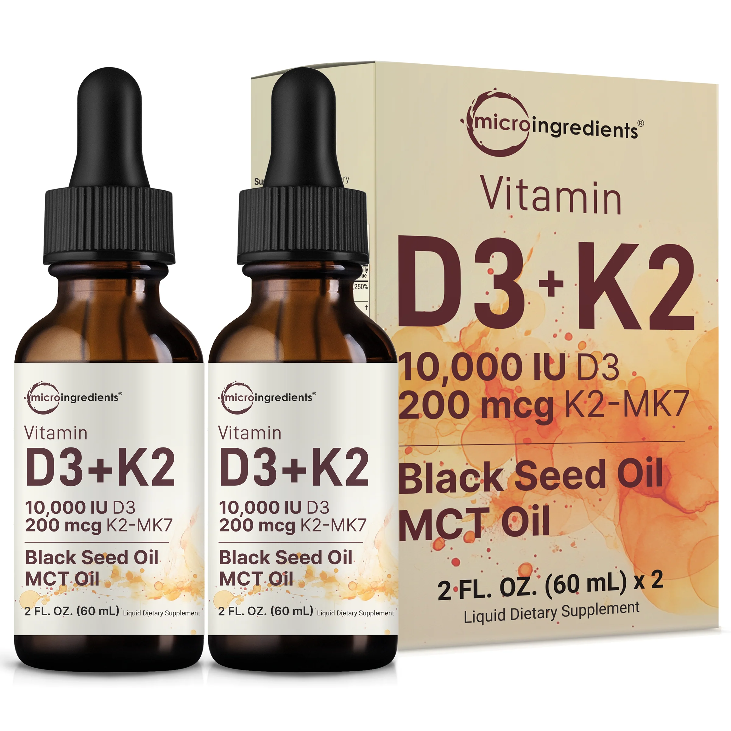Micro Ingredients Vitamin D3 10000 iu Plus K2 (MK-7) 200 mcg Drops, 2 fl oz – 2 Pack - Image 7