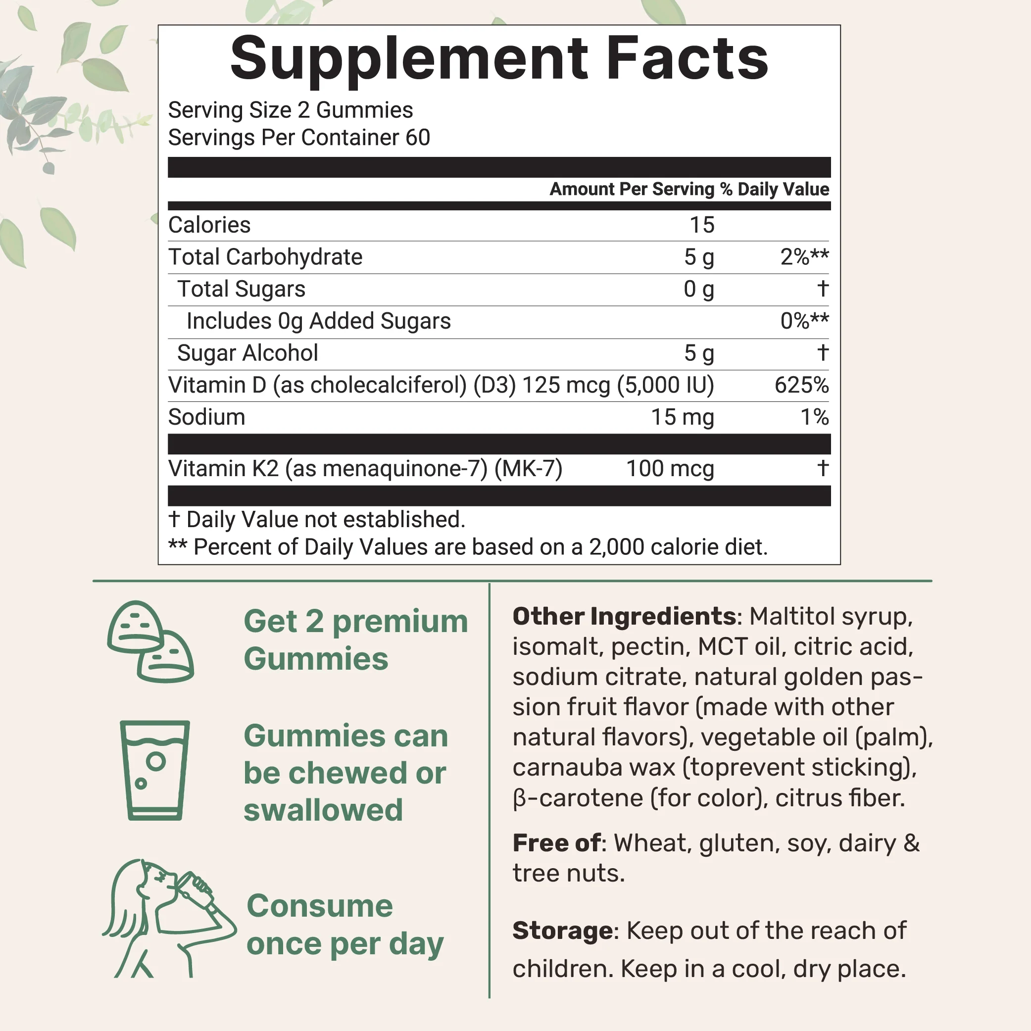 Micro Ingredients Vitamin D3 K2 Gummies | 5,000 IU D3 + 100 mcg K2 MK-7 - Image 2