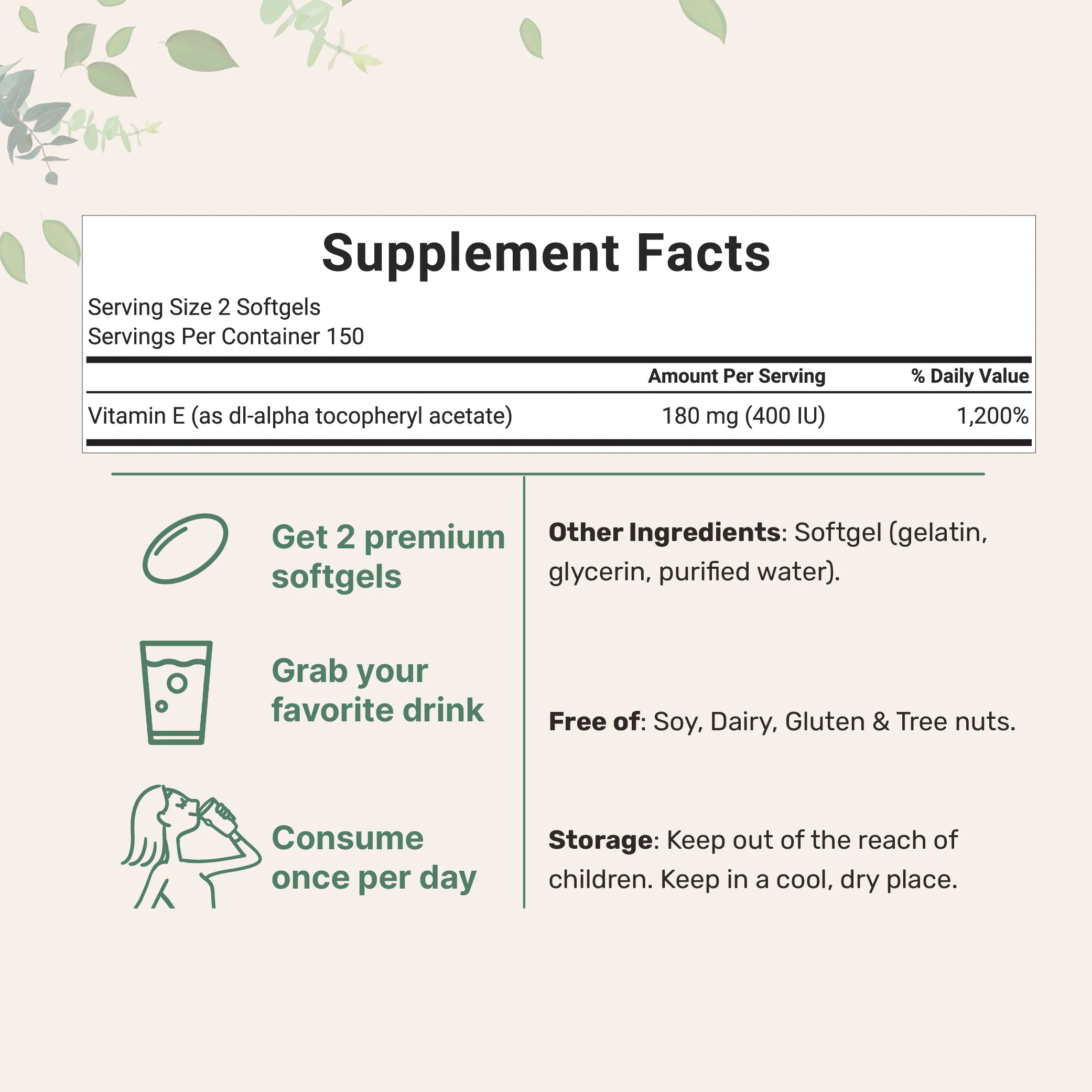 Micro Ingredients Vitamin E 400 IU, 300 Softgels, Pure Vitamin E Oil Pills - Image 2
