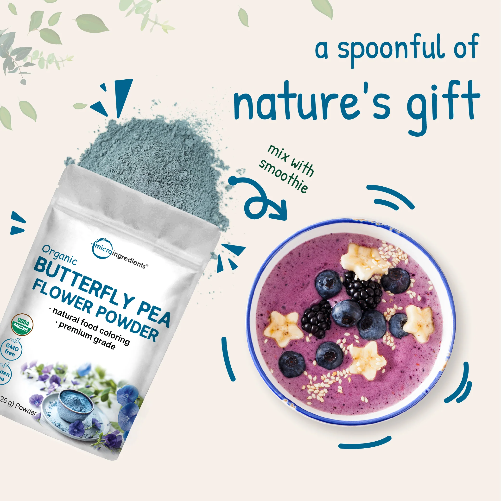 Micro Ingredients Organic Butterfly Pea Flower Powder, 8oz - Image 5