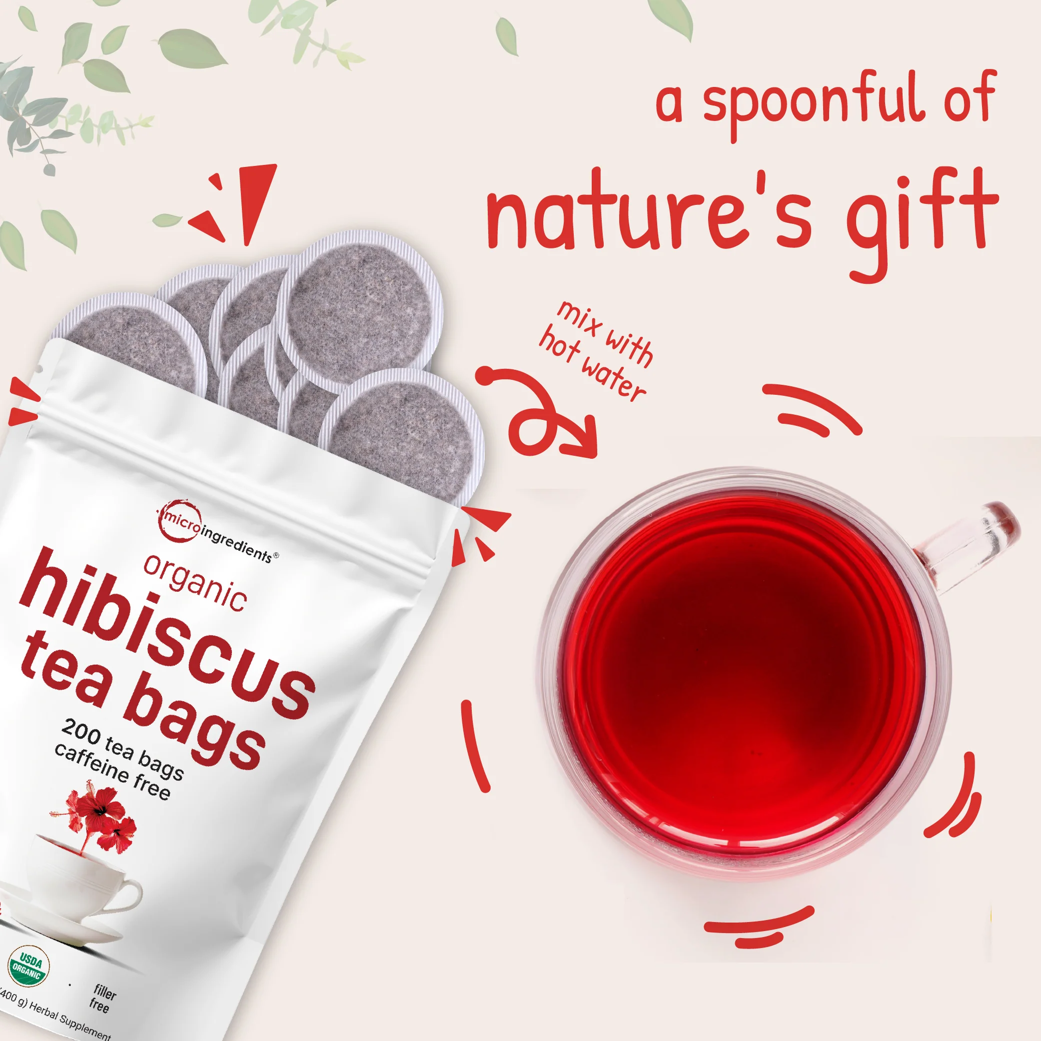 Micro Ingredients Organic Hibiscus Tea, 200 Tea Bags - Image 6