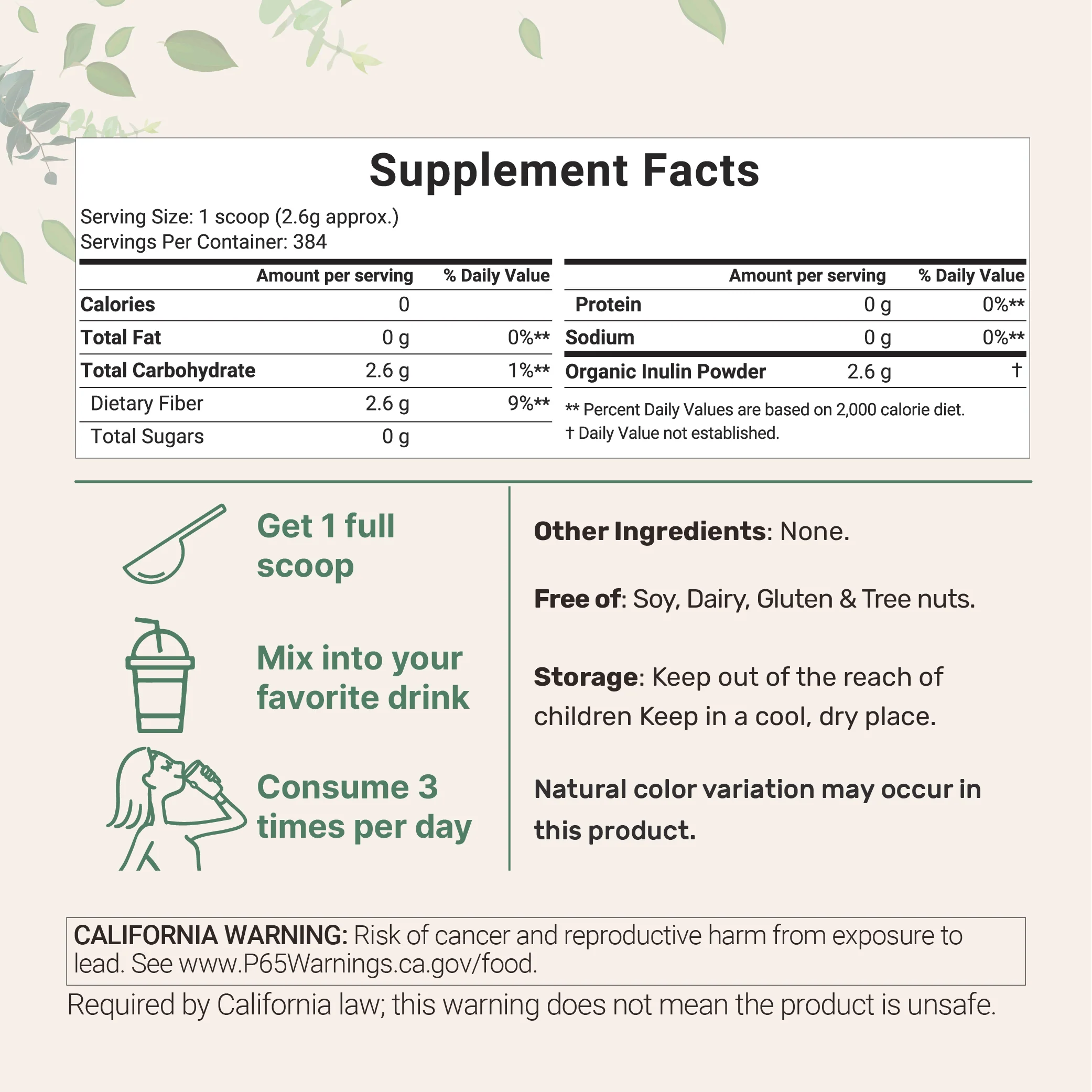 Micro Ingredients Unflavored Organic Inulin FOS Powder - 2.2 Pounds - Image 2