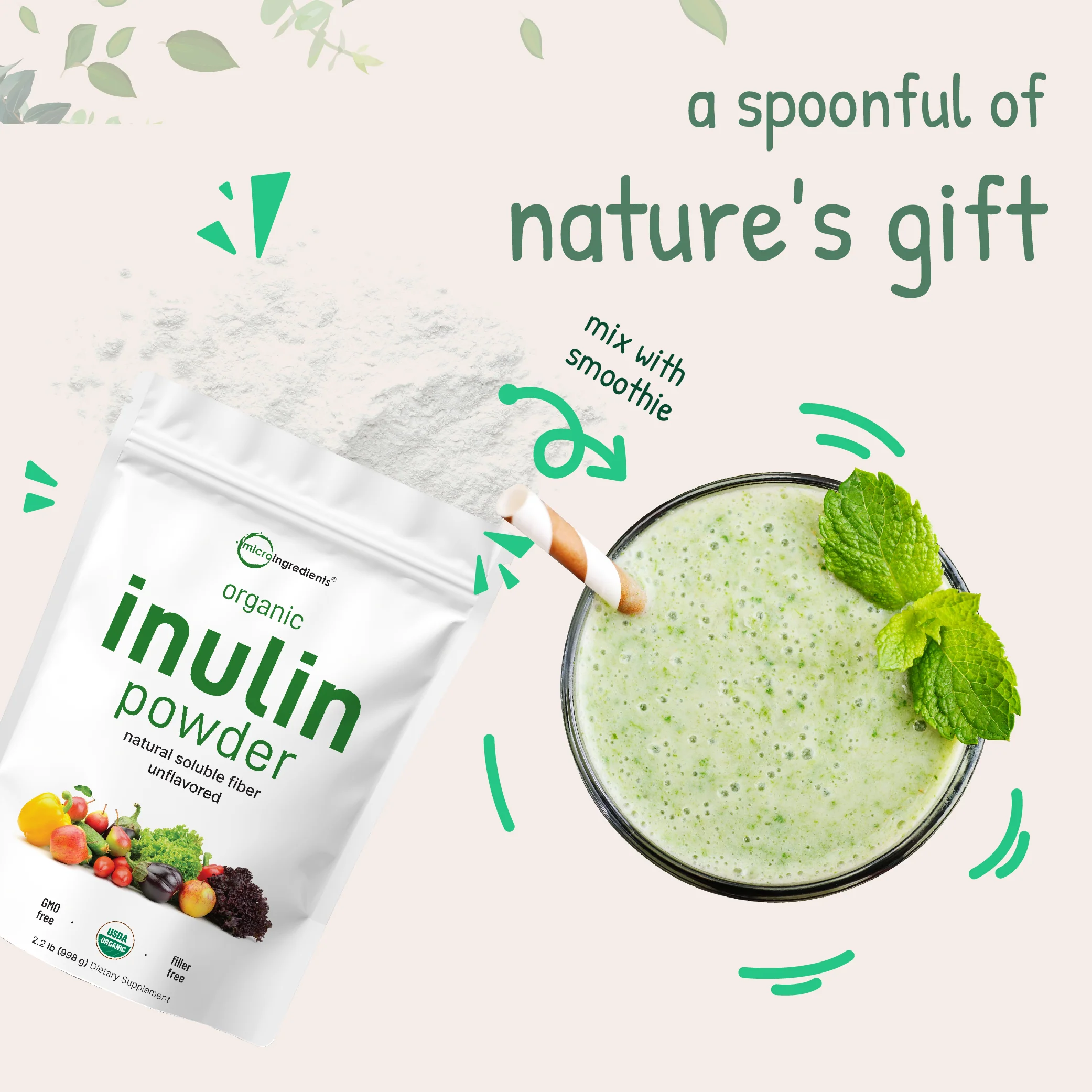 Micro Ingredients Unflavored Organic Inulin FOS Powder - 2.2 Pounds - Image 5