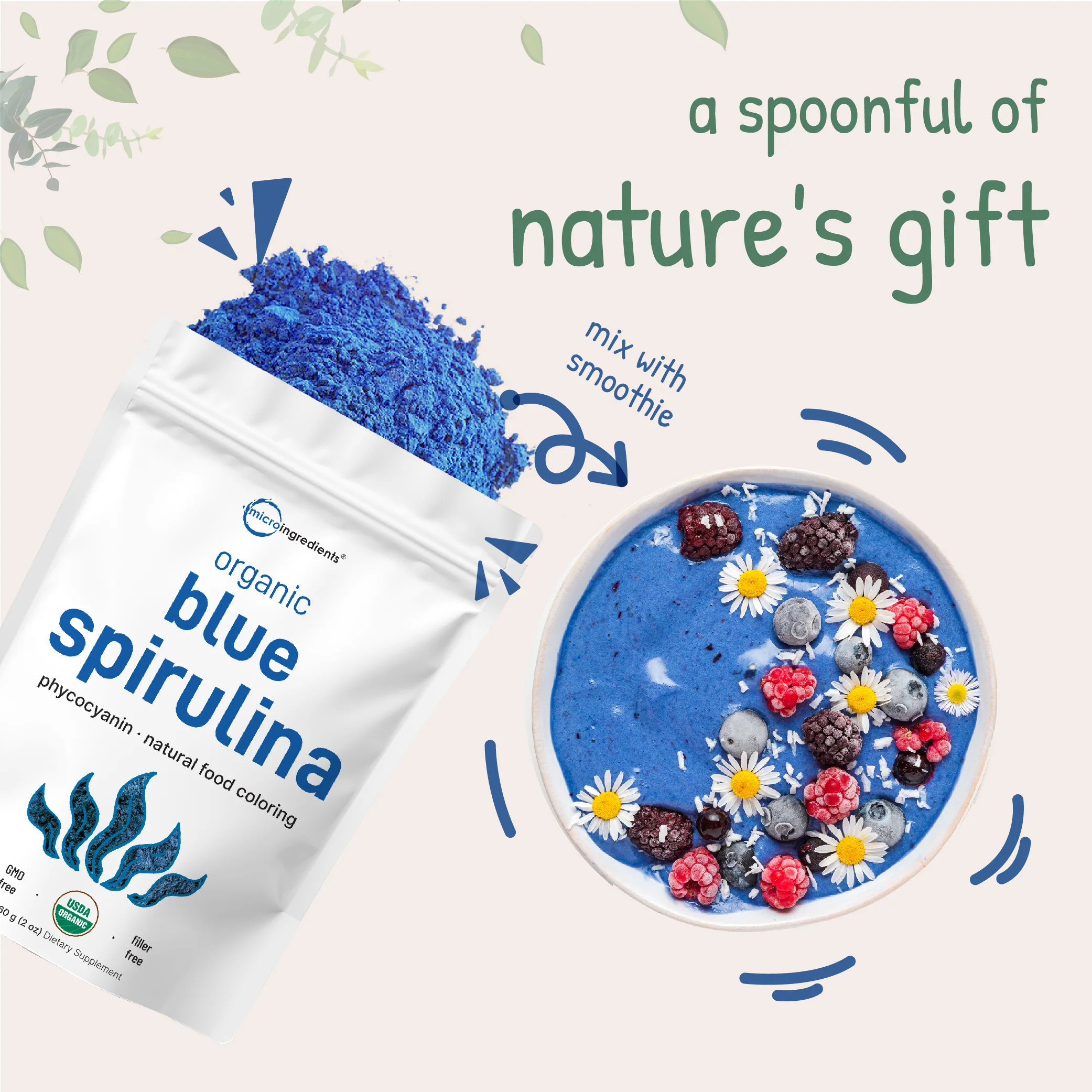 Micro Ingredients Organic Blue Spirulina Powder (Phycocyanin Extract) - No Fishy Smell, 100% Vegan Protein from Blue-Green Algae - Image 7