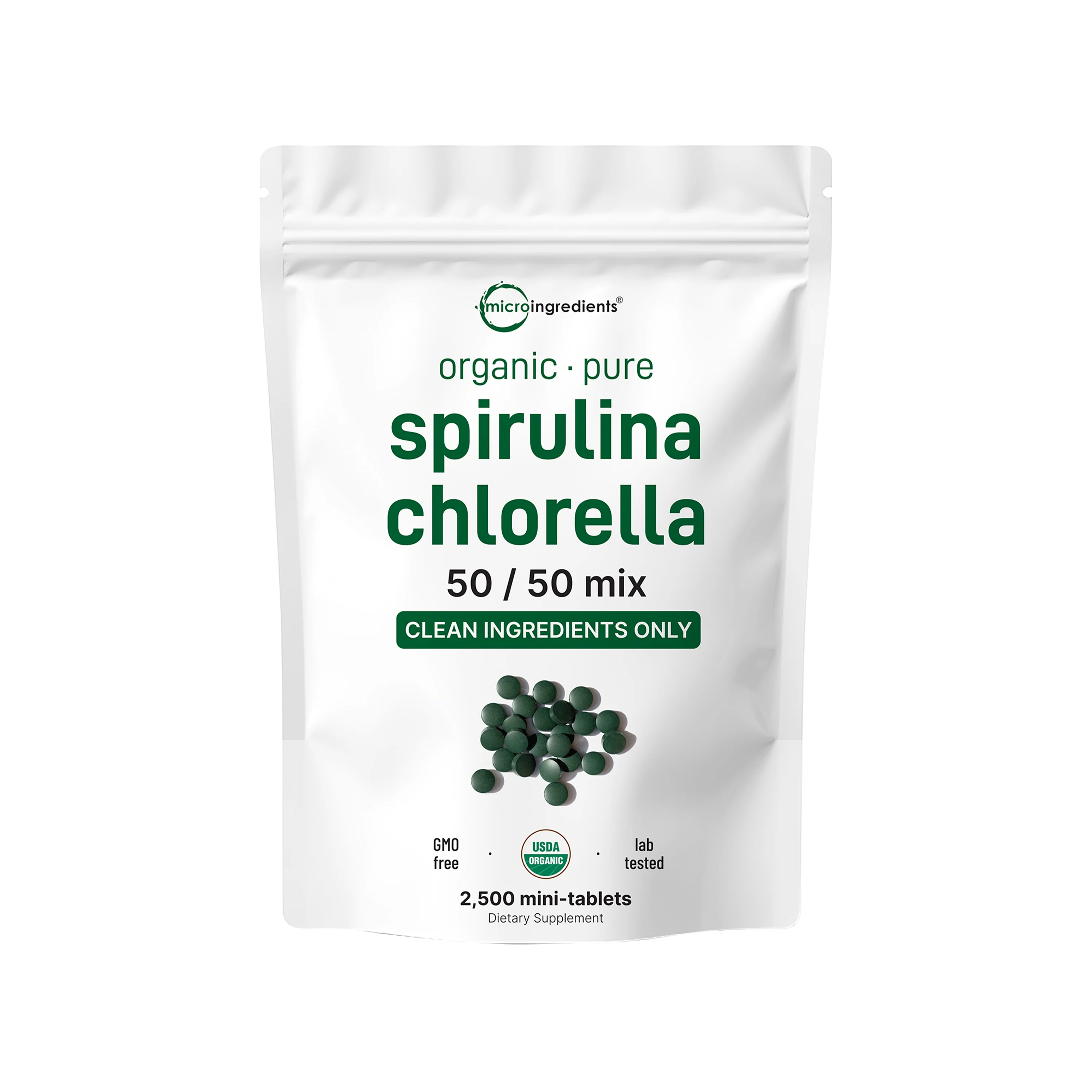 Micro Ingredients Organic Spirulina Chlorella 2,000mg Per Serving, 2,500 Mini Tablets