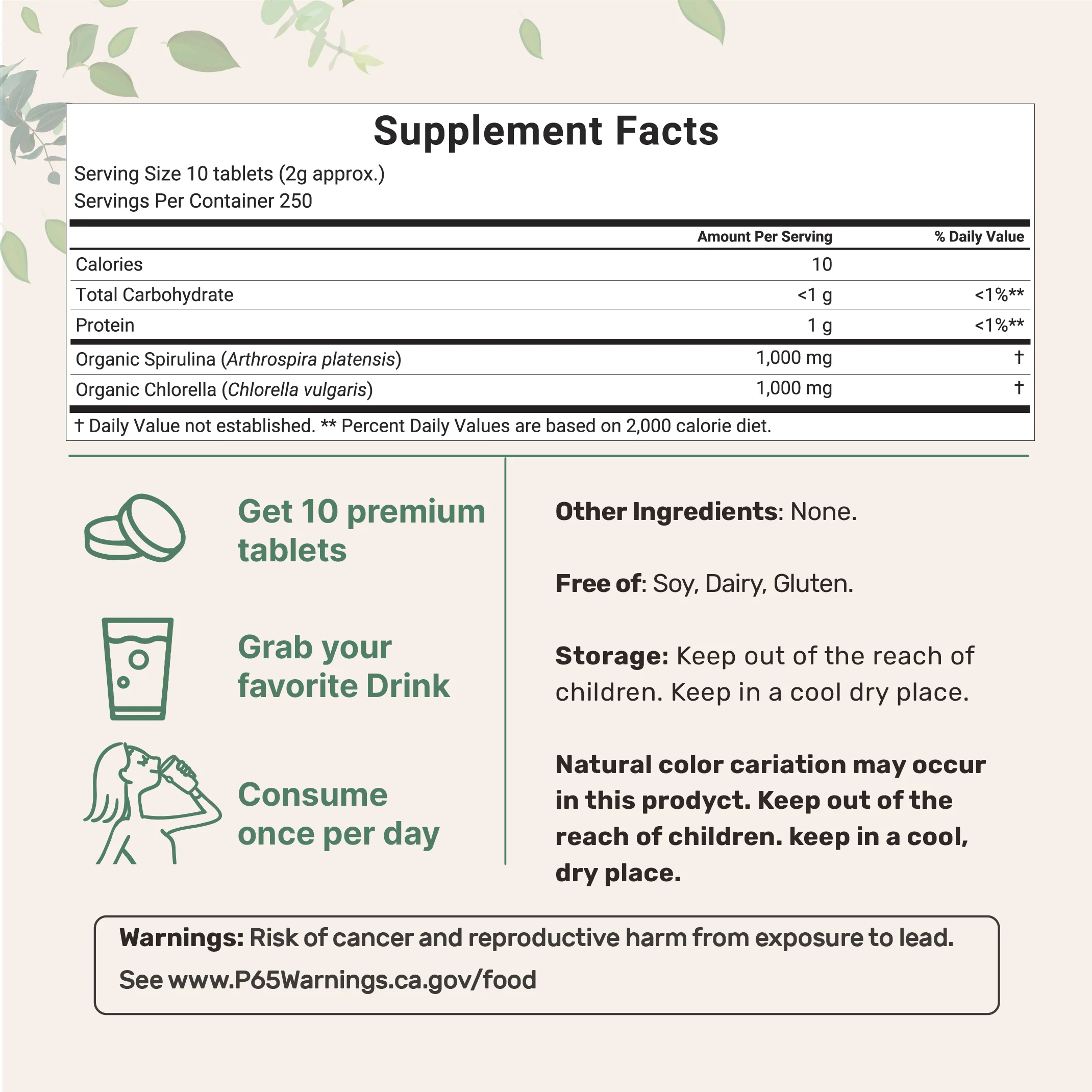 Micro Ingredients Organic Spirulina Chlorella 2,000mg Per Serving, 2,500 Mini Tablets - Image 2