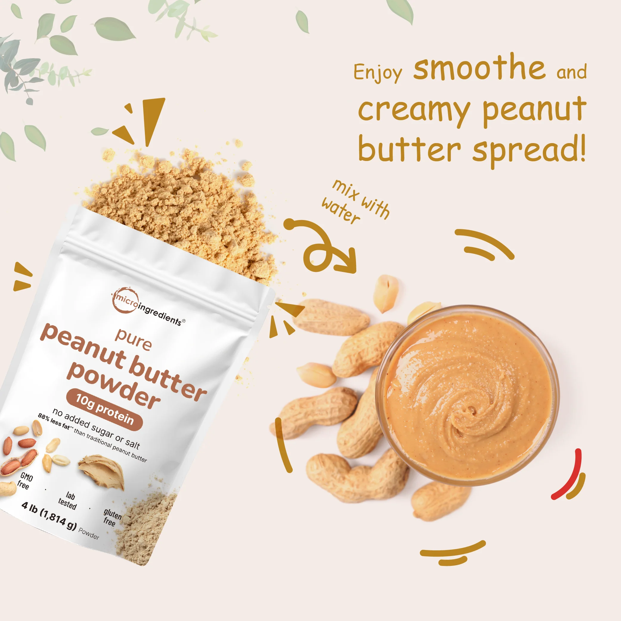 Micro Ingredients Pure Peanut Powder, 4lbs (106 Servings) | 10g Protein & 88% Less Fat - Image 6
